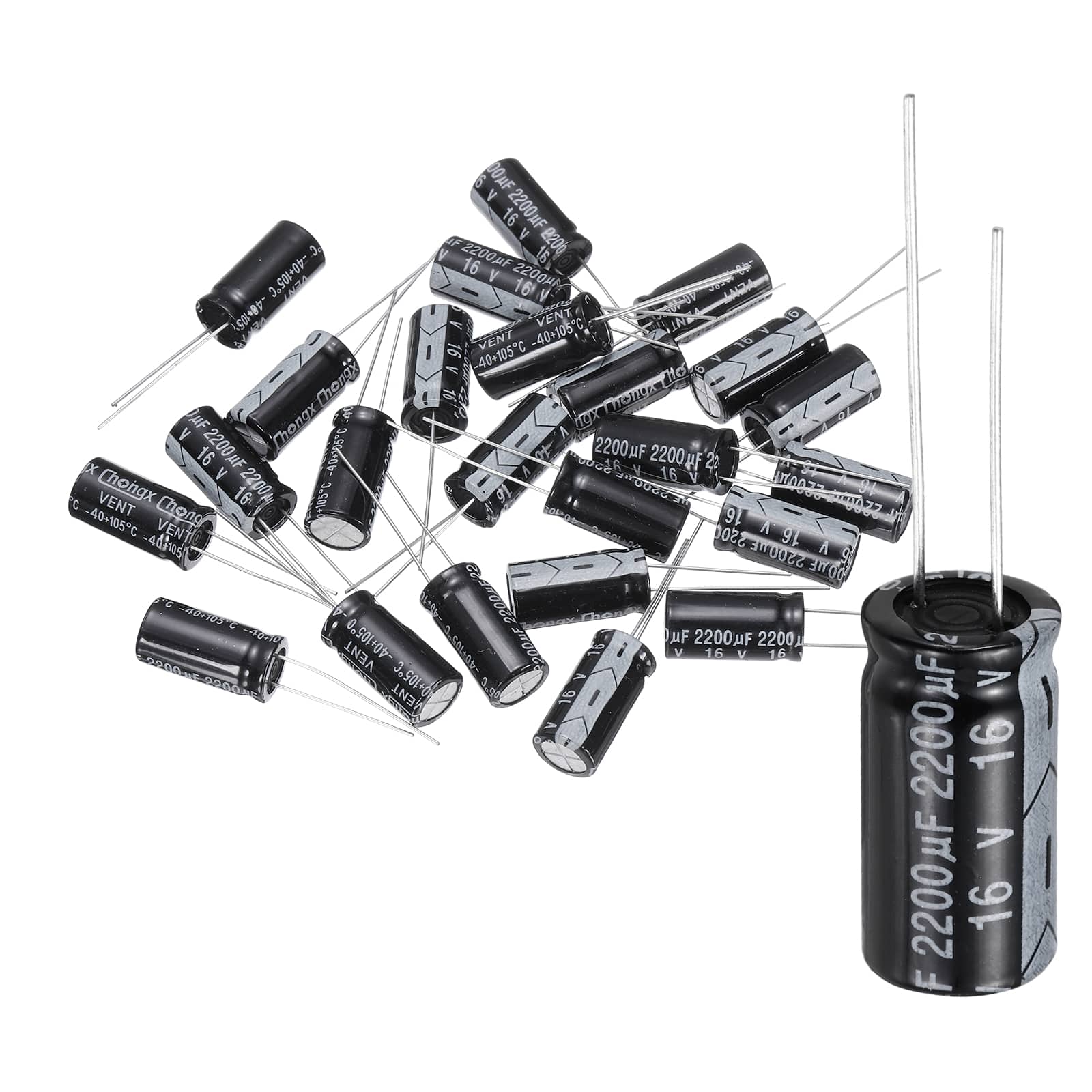Unique Bargains - 2200uF 16V 10x20mm Electrolytic Capacitor, 105C High Temp Radial Leads, for TVs/LCDs/VCD, 24pcs - Black price history on PriceWatchPro