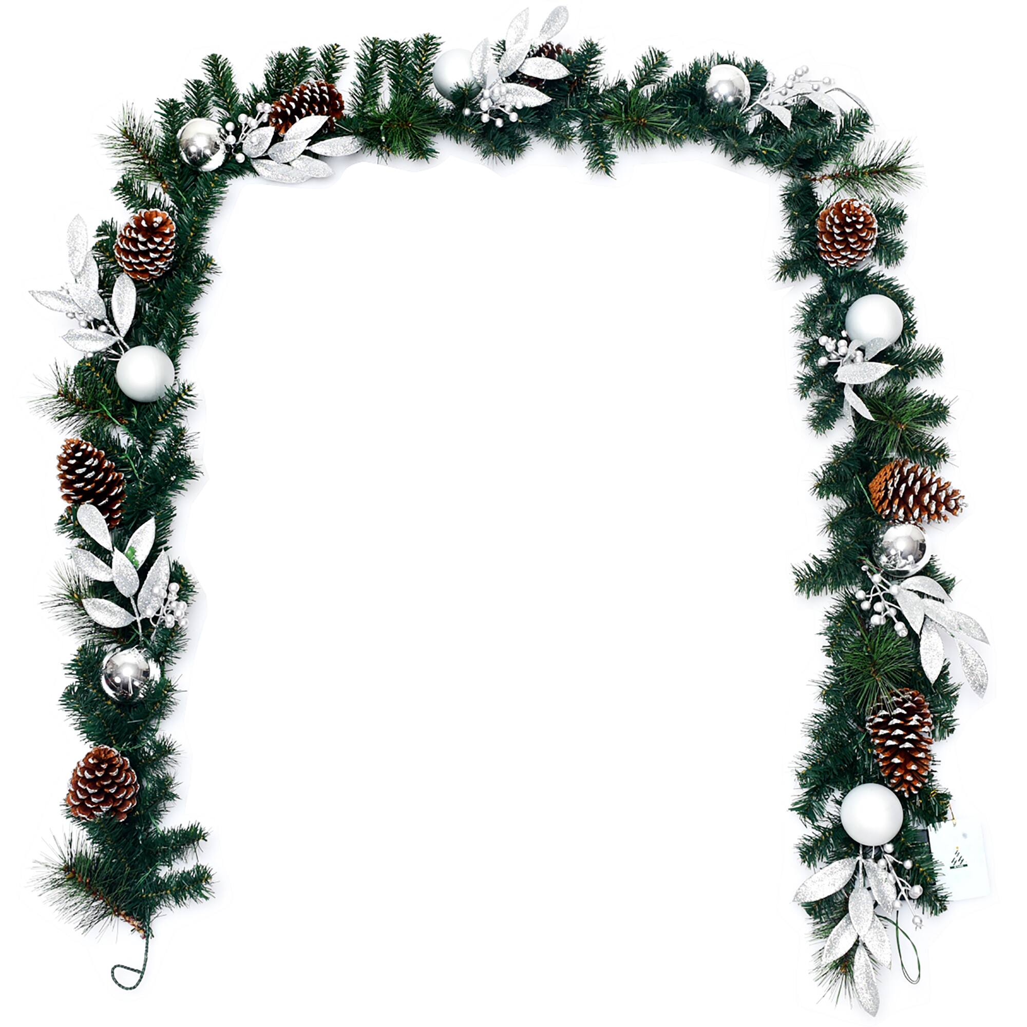 Alt View 17. Costway - 9ft Pre-Lit Artificial Christmas Garland with Mixed Decorations and LED Lights - Green.