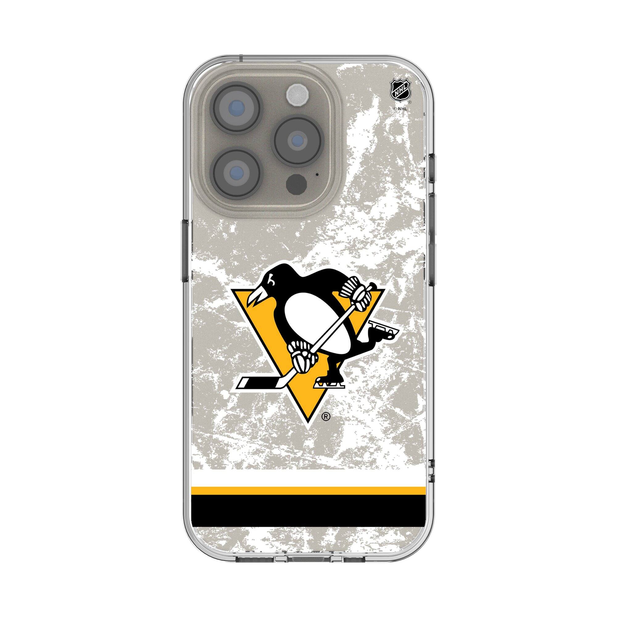 Front. Keyscaper - Pittsburgh Penguins iPhone Stripe Clear Ice Case - 15 Plus - Multicolor.