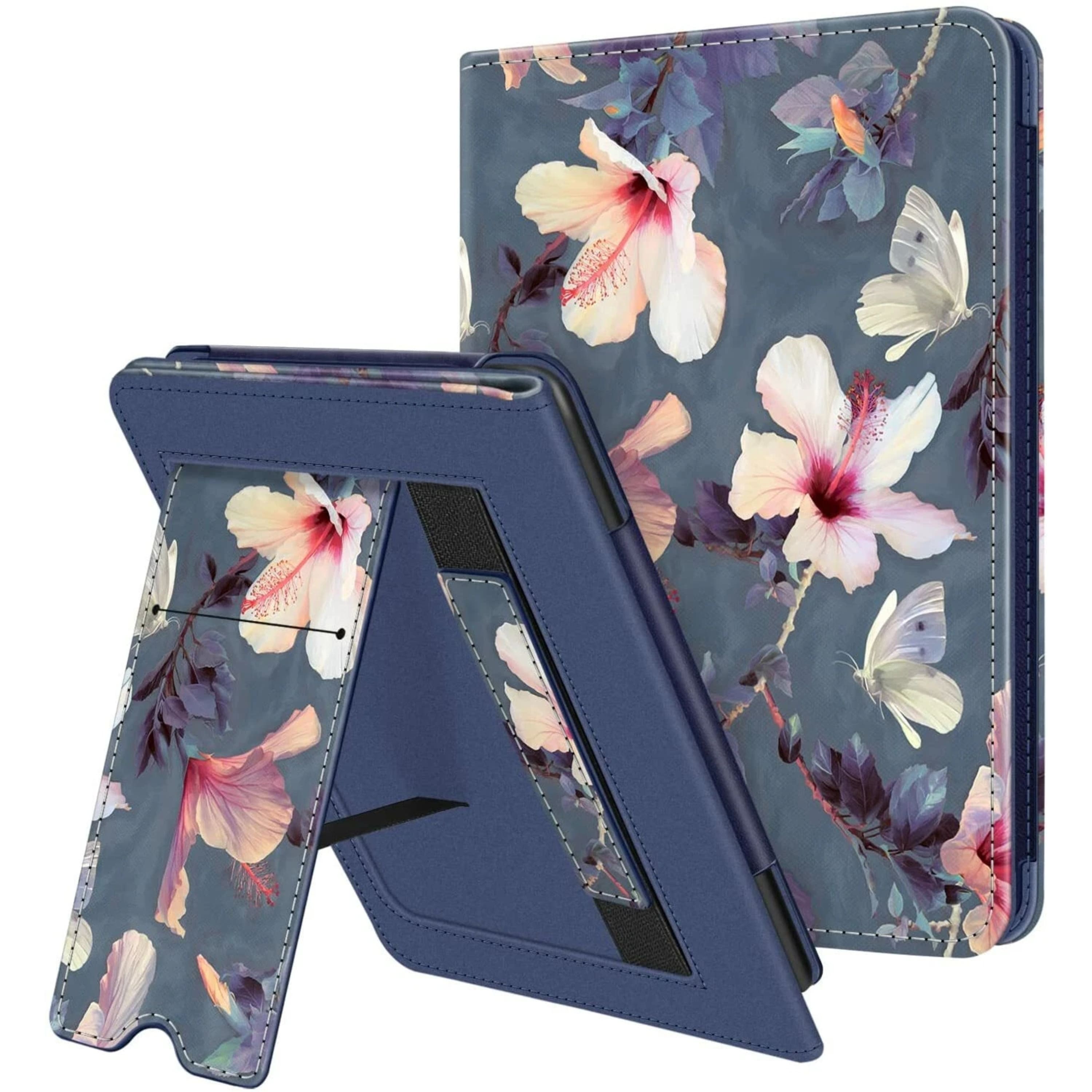 Front. Kitcheniva - Foldable Stand Cover For Kindle Paperwhite 11th 2021 With Card Slot And Hand Strap Blooming Hibiscus - Blooming Hibiscus.