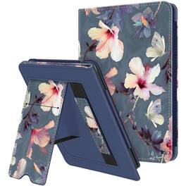Kitcheniva - Foldable Stand Cover For Kindle Paperwhite 11th 2021 With Card Slot And Hand Strap - Blooming Hibiscus