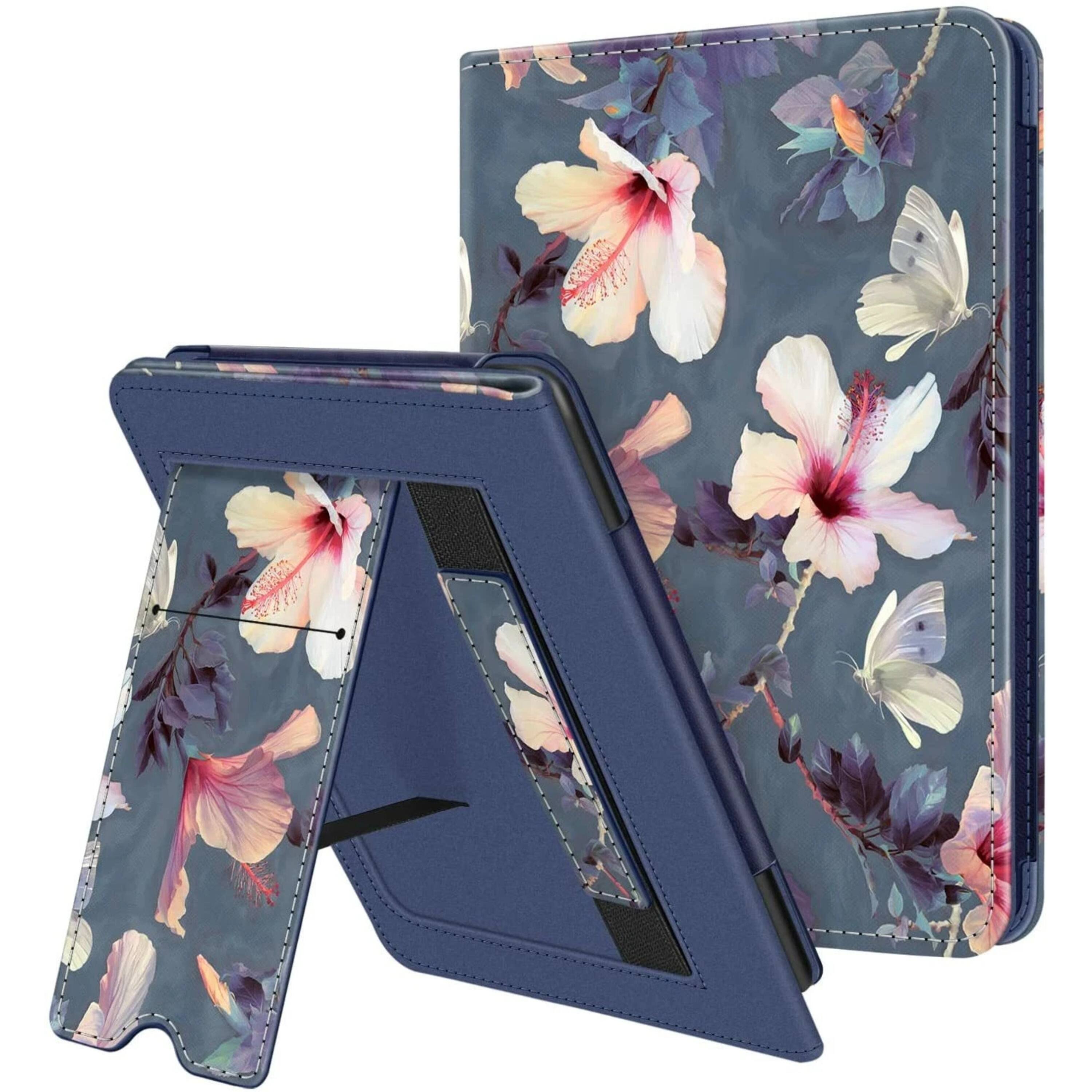 Front. Kitcheniva - Foldable Stand Cover For Kindle Paperwhite 11th 2021 With Card Slot And Hand Strap Blooming Hibiscus - Blooming Hibiscus.