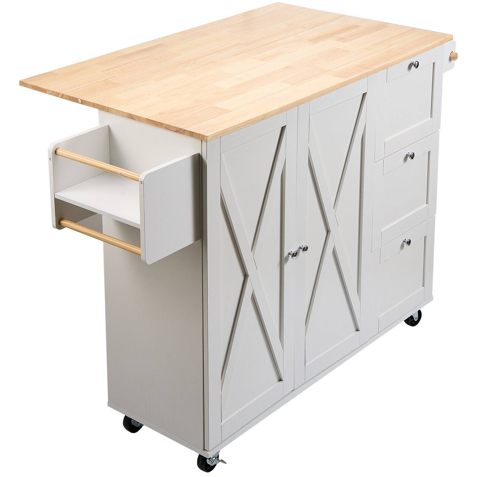 Alt View 8. Glintex - Kitchen Island Cart with Solid Wood Top, 45.3" Wide Mobile Storage Cabinet with Drop Leaf, Drawer, Spice and Towel Rack - White.