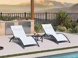 PURPLE LEAF - 3-Pieces Oversized Aluminum Outdoor Chaise Lounge Patio Lounge Chair with Side Table - White