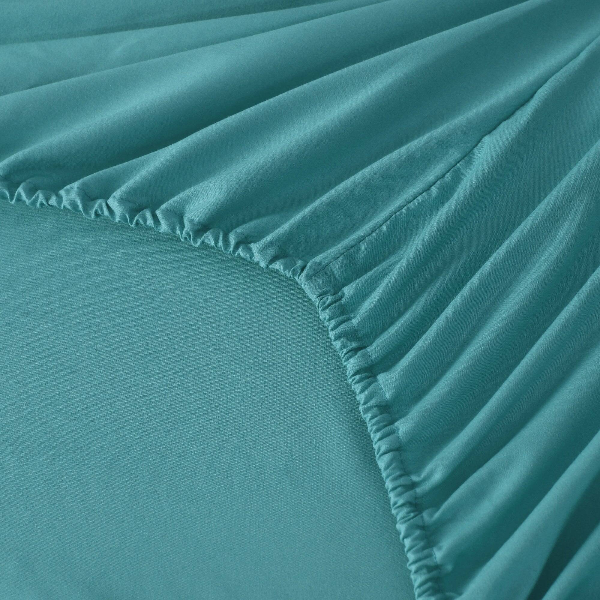 Alt View 1. MarCielo - Marcielo 3/4 Pcs Soft Solid & Embroidery Bed Sheets Set - Dark Teal.