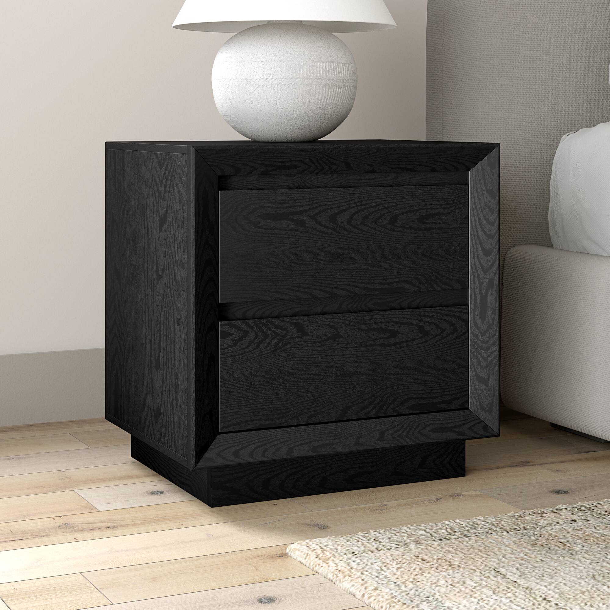Alt View 3. Hudson&Canal - Emmett 24" Wide Rectangular Nightstand in Black Grain - Black.