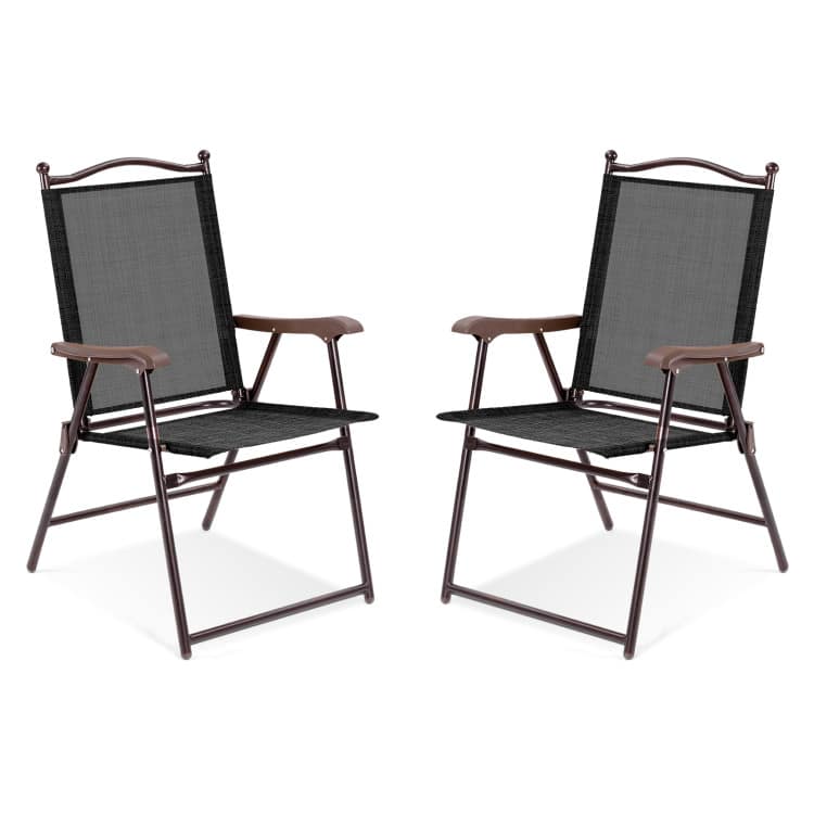 SlickBlue - Folding Patio Deck Chairs Set of Two with Sling Back Design - Black
