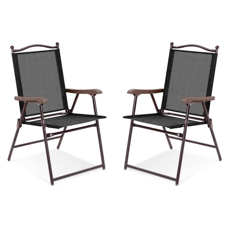Front. SlickBlue - Folding Patio Deck Chairs Set of Two with Sling Back Design - Black.