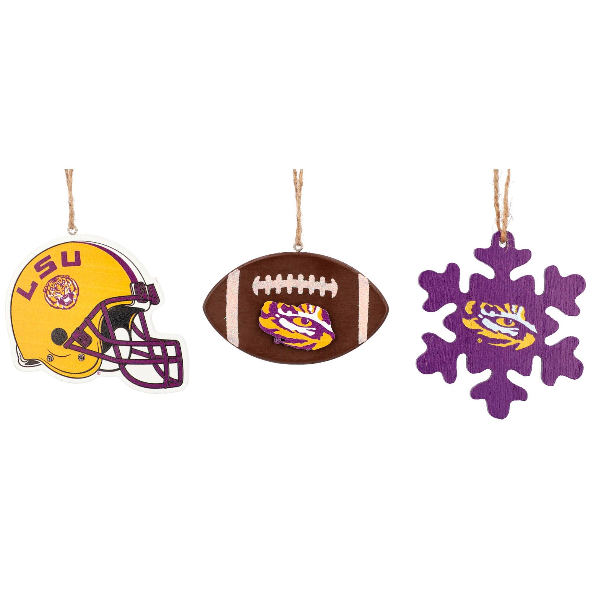 The Memory Company - LSU Tigers Three-Pack Helmet, Football & Snowflake Ornament Set - Multicolor