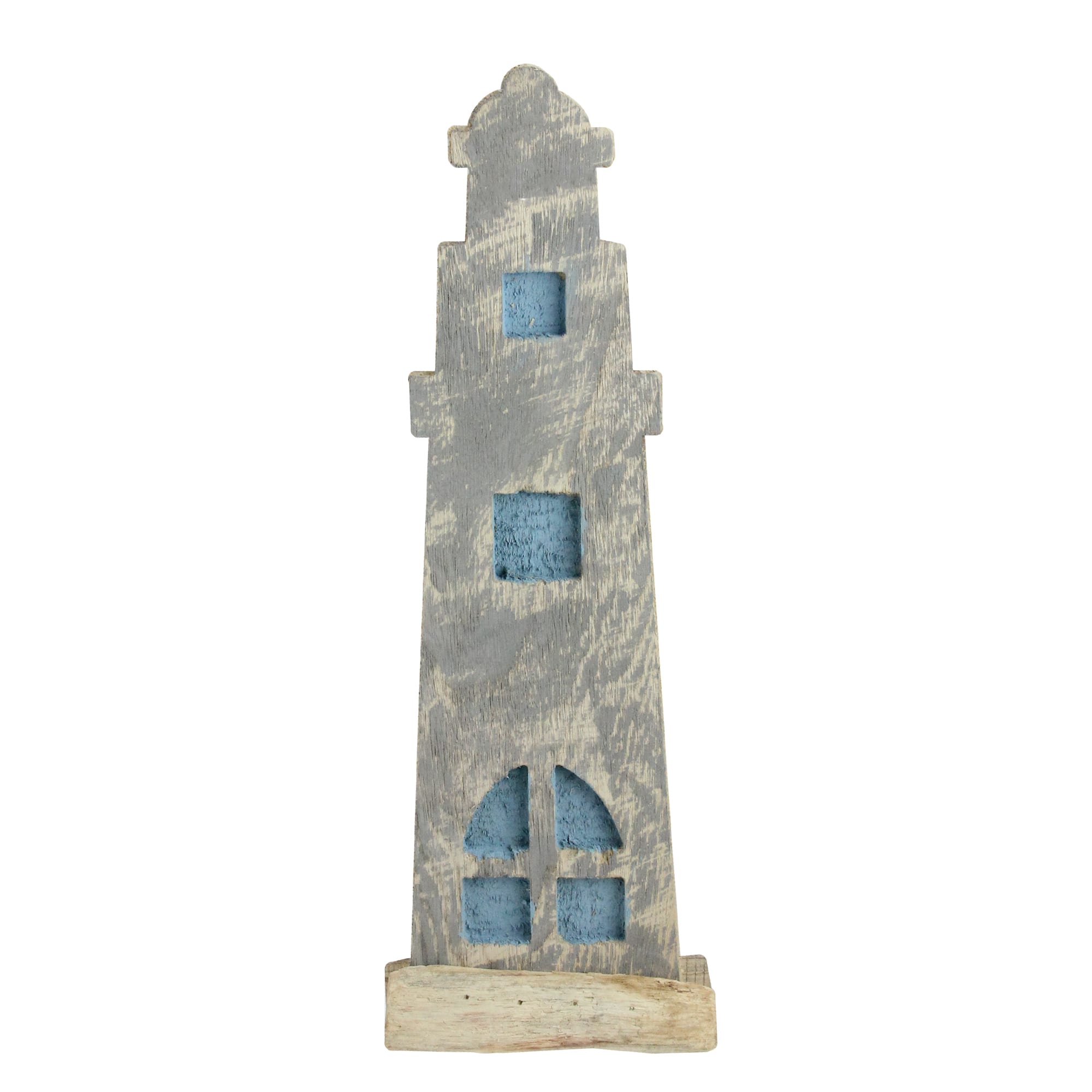 Northlight - 15" Natural Distressed Wood Cape Cod Inspired Nautical Beacon - Blue