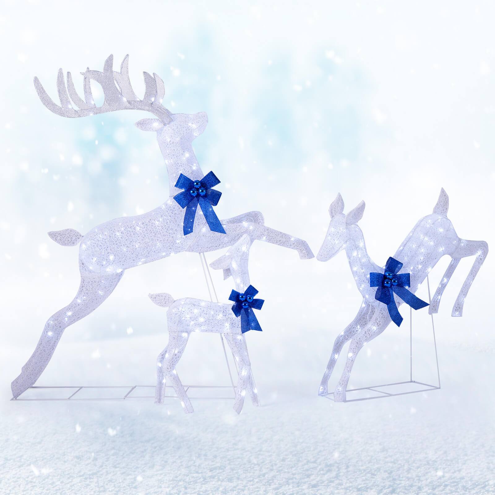 Alt View 1. Costway - Costway 3 PCS Lighted Christmas Reindeer Family Set Holiday Decoration with 255 Lights - White.