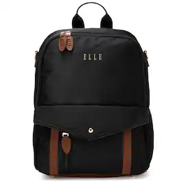 Elle - Luxe Journey 18L Twill and Vegan Leather Backpack - Black