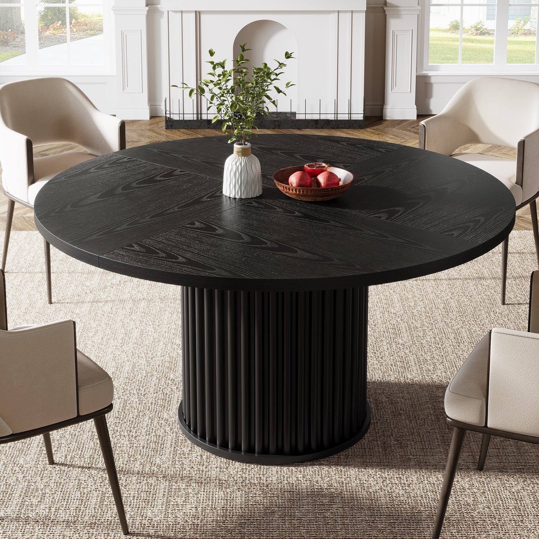 Front. Tribesigns - Dining Table with Engineered Wood Construction and Metal Base for Dining Room, Kitchen and Living Room - Black.