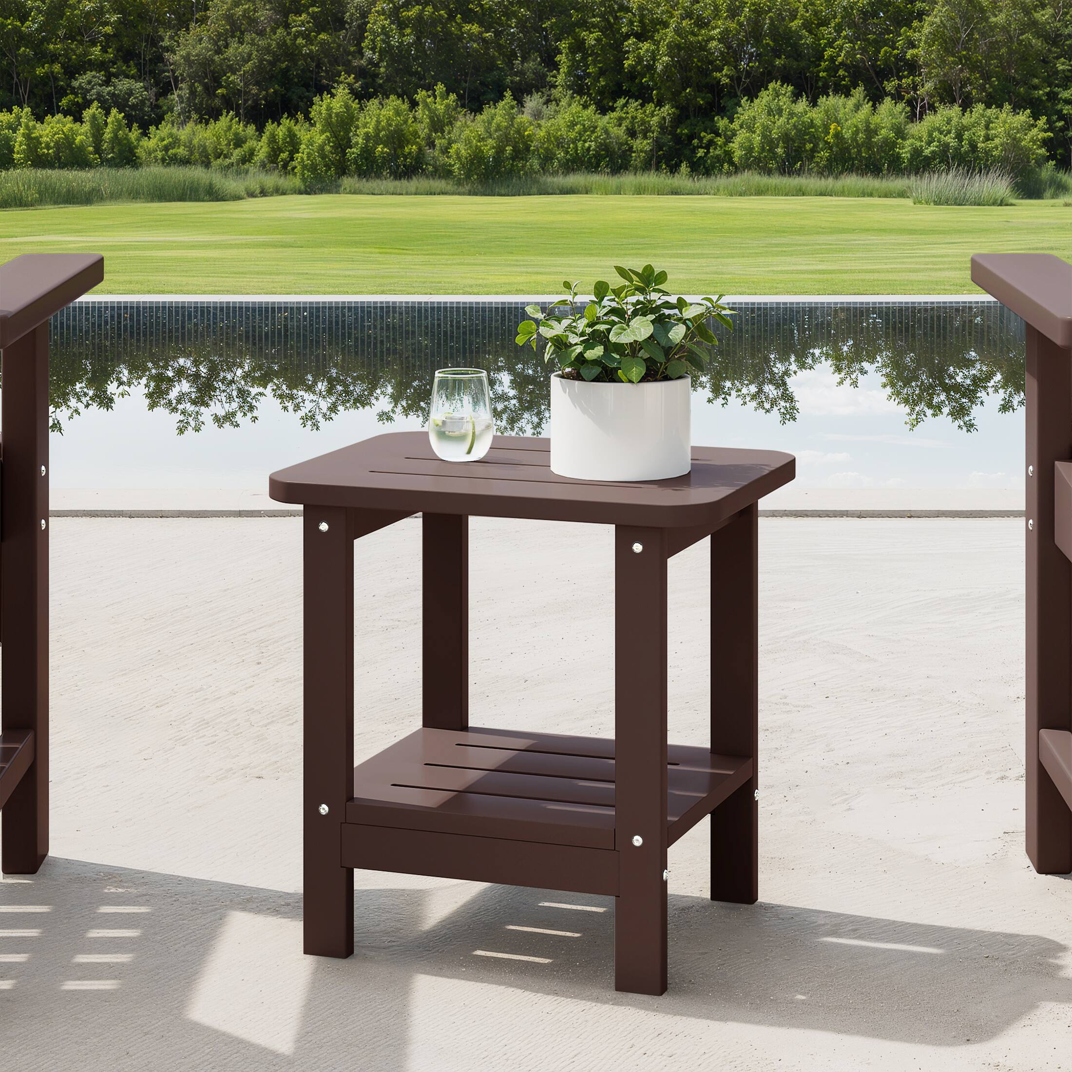 Angle. WestinTrends - WestinTrends Aruba 2-Tier Outdoor HDPE Modern Adirondack Square Patio Side Table - Dark Brown.