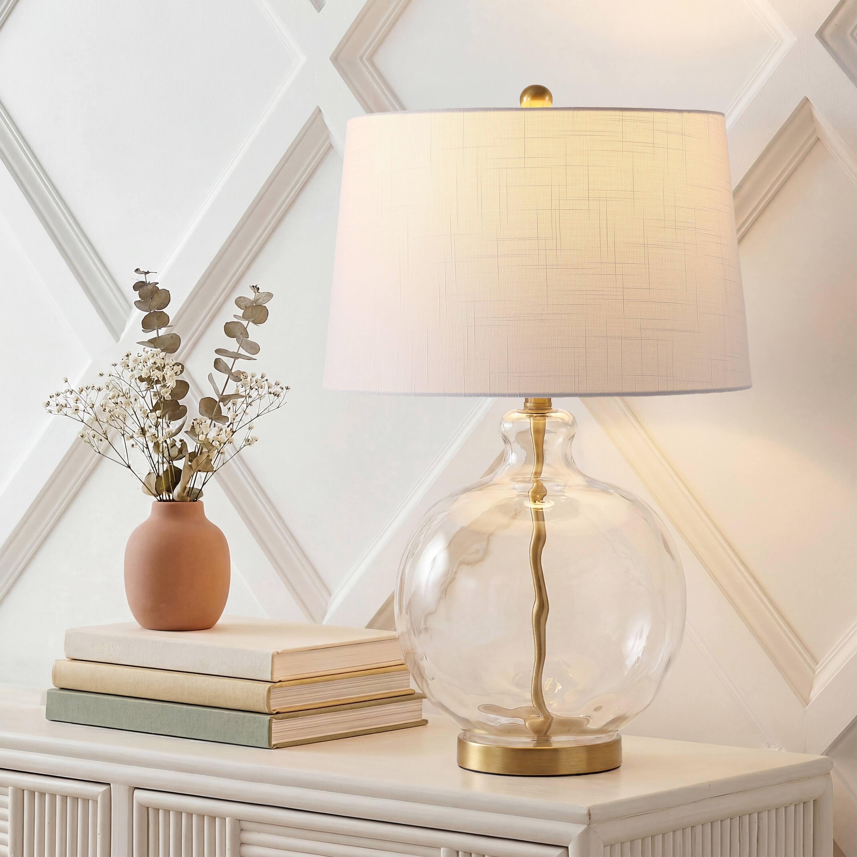 Alt View 1. Jonathan Y - Rae 26.5" Contemporary Glam Clear Glass and Brass Gold Metal Gourd Table Lamp for Living Room - Light Brown.
