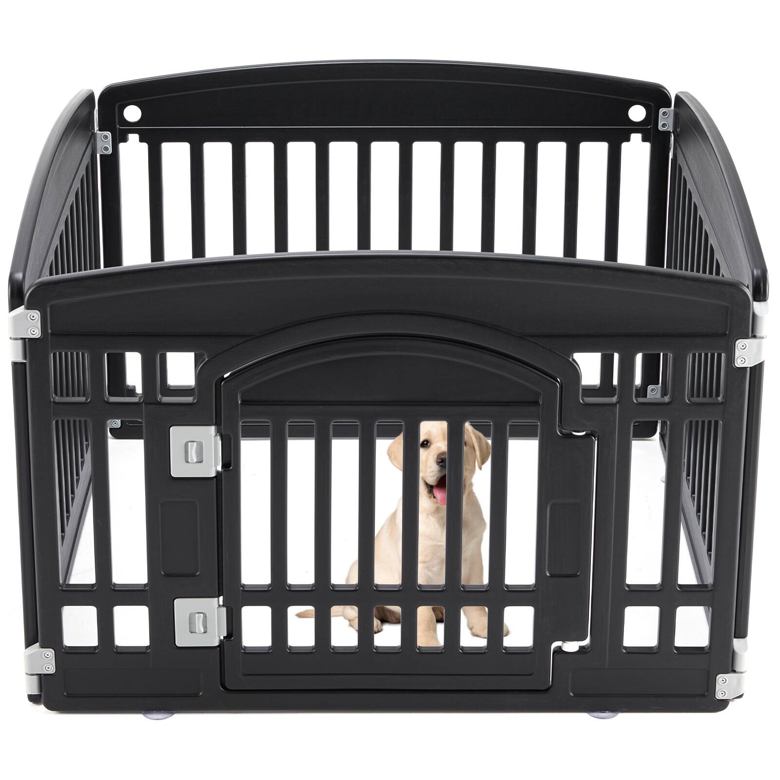 Left. AENKYO - 4-Panel Dog Playpen with Door Indoor/Outdoor Pet Fence for Small to Medium Dogs.