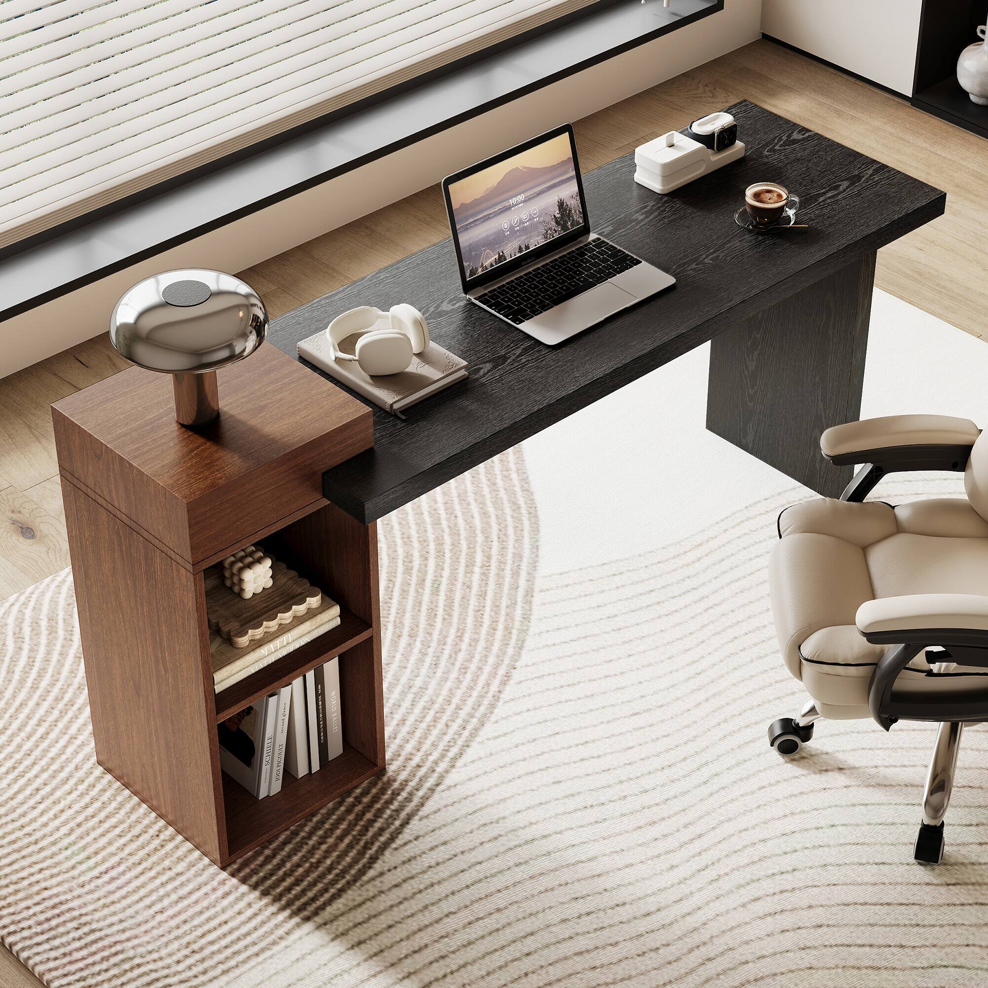 Angle. Loheer - Loheer- Modern Two Tone Console Table 5.58x1.79x2.75 ft Black Walnut Wood Grain Sofa Side Table with Open Storage - Black,Walnut.