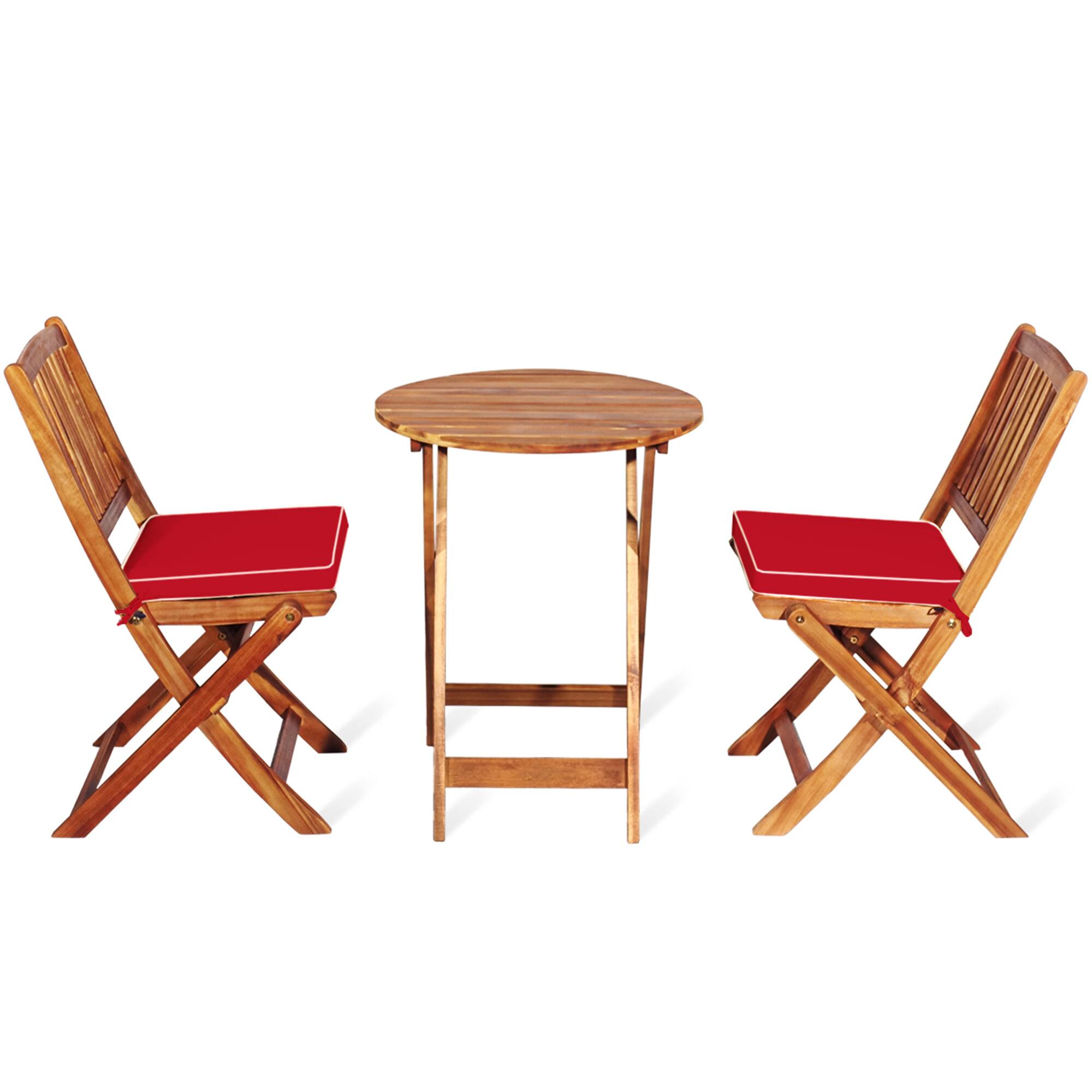 Alt View 8. Gymax - Gymax 3PCS Folding Acacia Wood Bistro Set Patio Conversation Set w/ Red Cushions - Natural Finish.