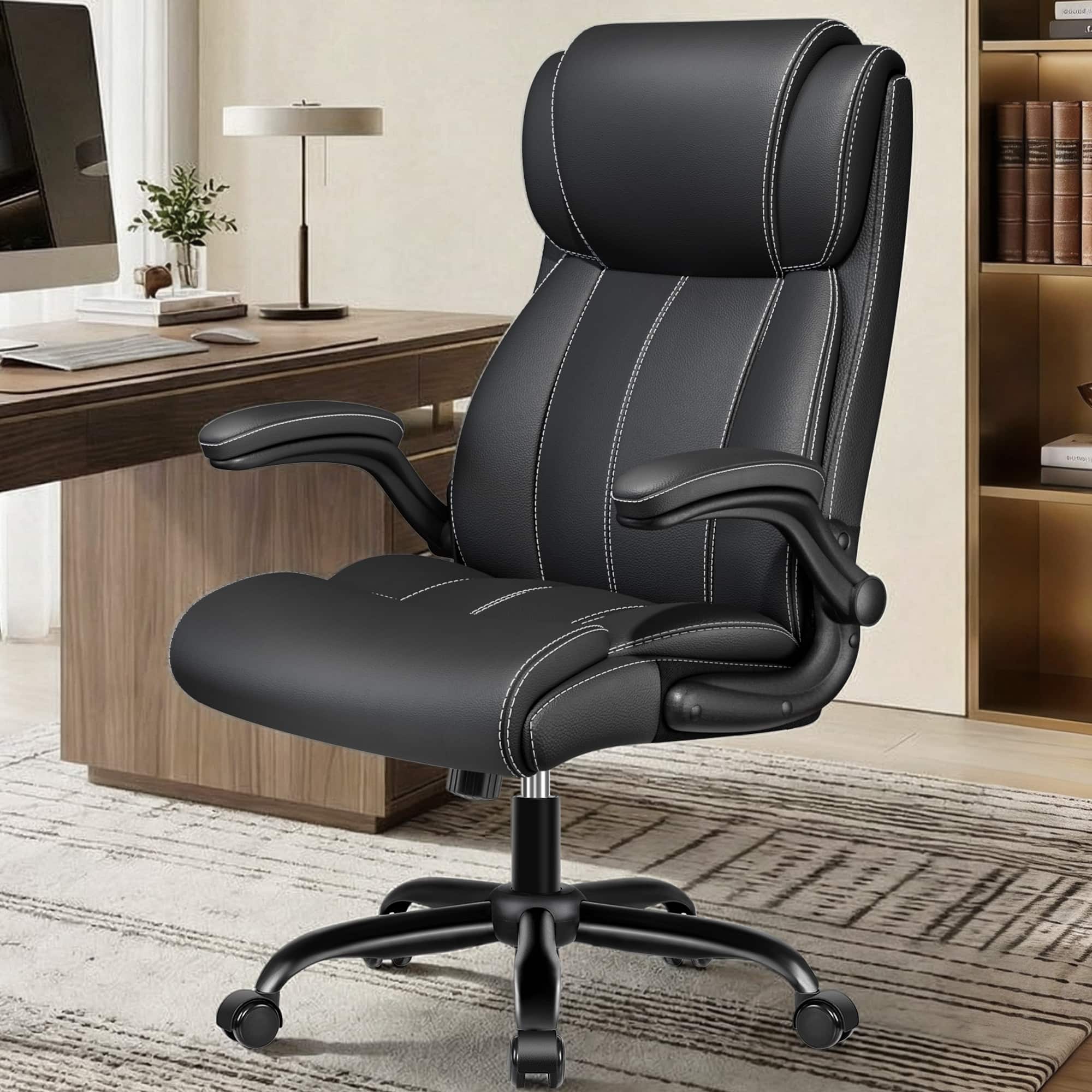 Brick Attic - 400 lbs High-Back Executive Office Chair with Adjustable Air Lumbar Flip-Up Armrests, Home Desk Rocking Computer Chair - Black