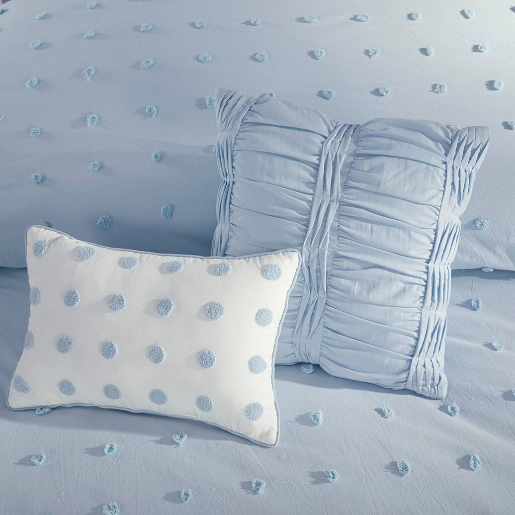 Alt View 1. Gracie Mills - Gracie Mills Mikel Chenille Dot Cotton Jacquard Comforter Set with Euro Shams and Throw Pillows - Blue.