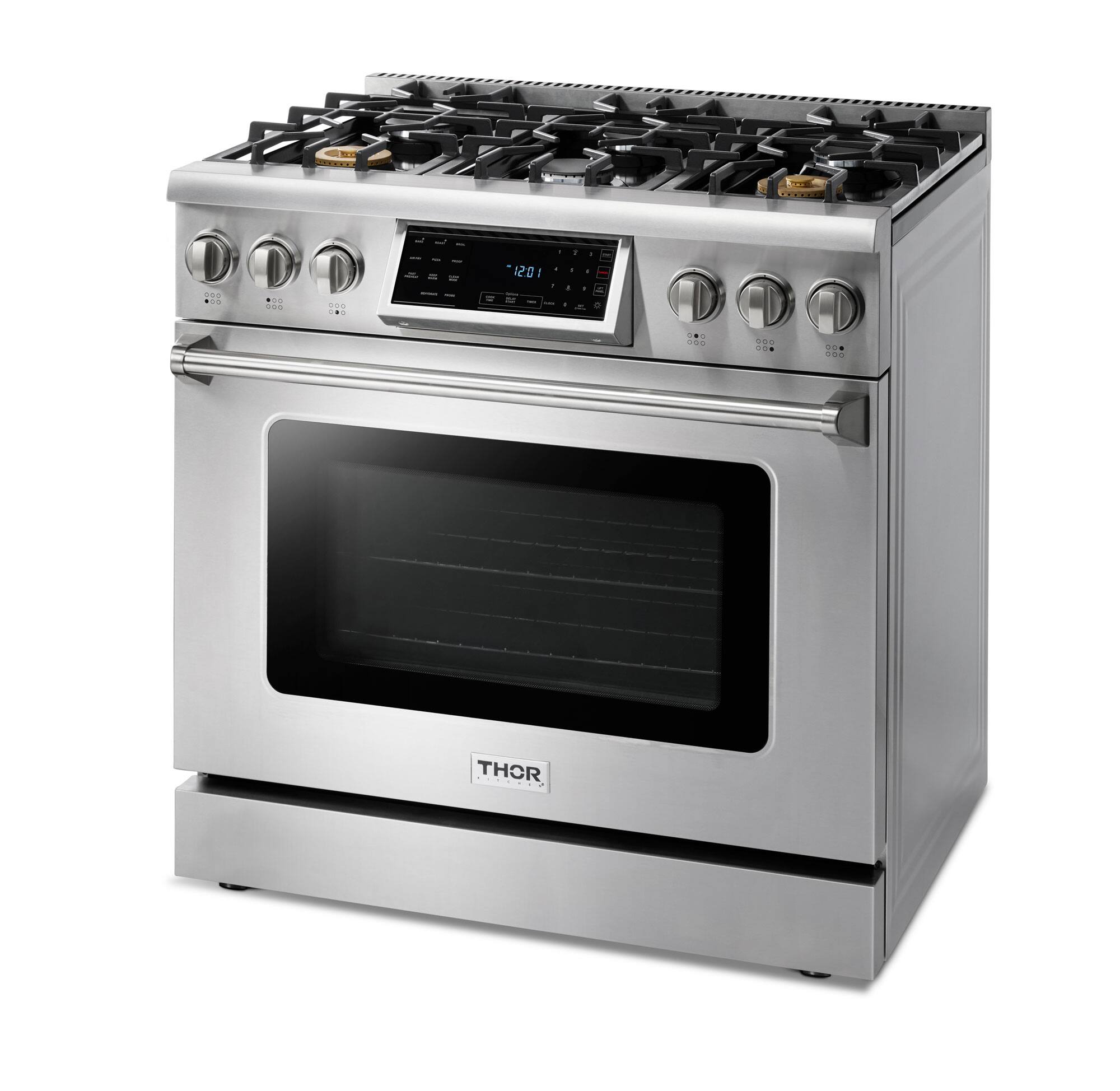 Angle. Thor Kitchen - 6.0 cu. Ft. Freestanding Gas Range with True Convection and Self Cleaning - Silver.