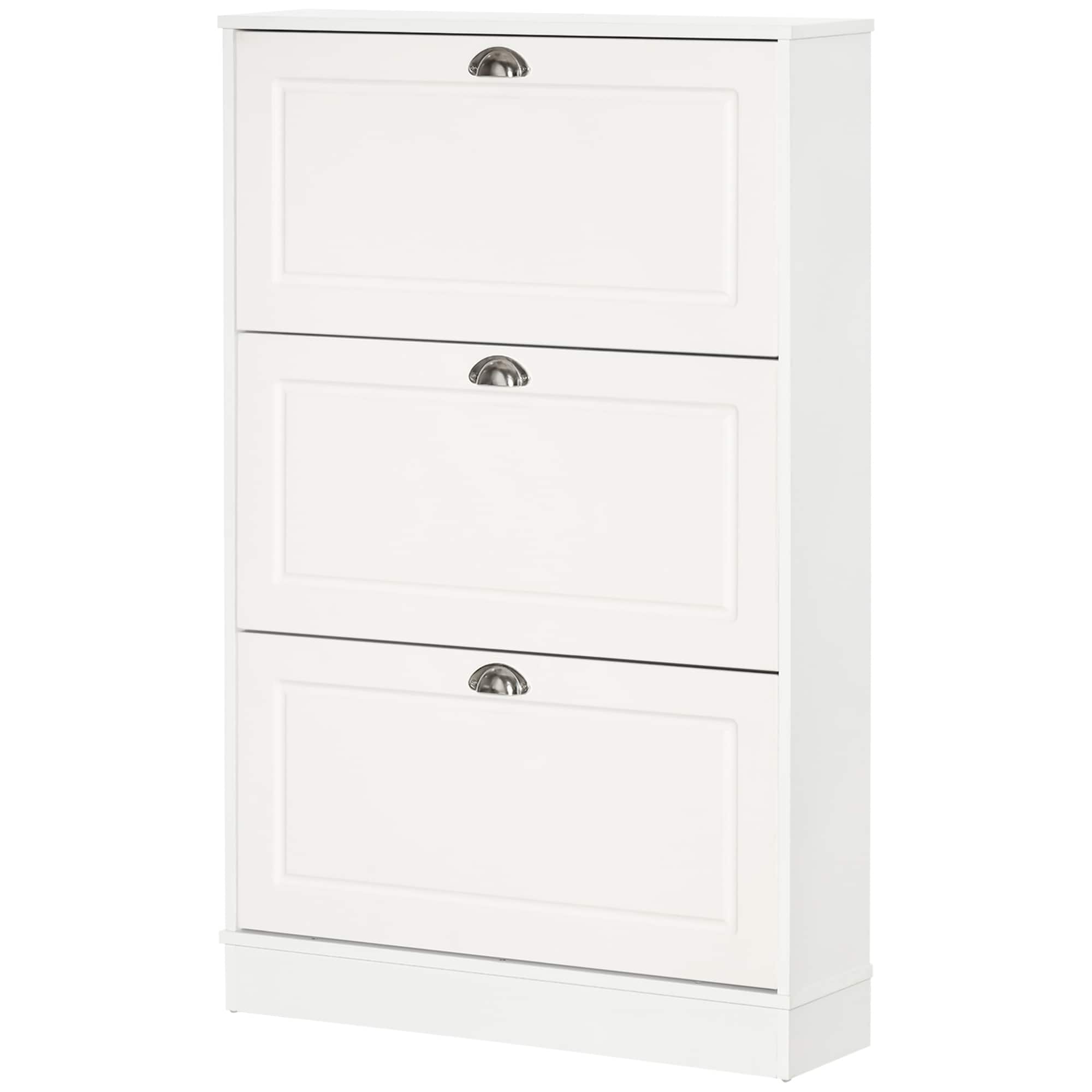 Homcom - Cabinet, Narrow Shoe Storage Cabinet with 3 Flip Drawers, Holds 12 Pairs for Entryway - White