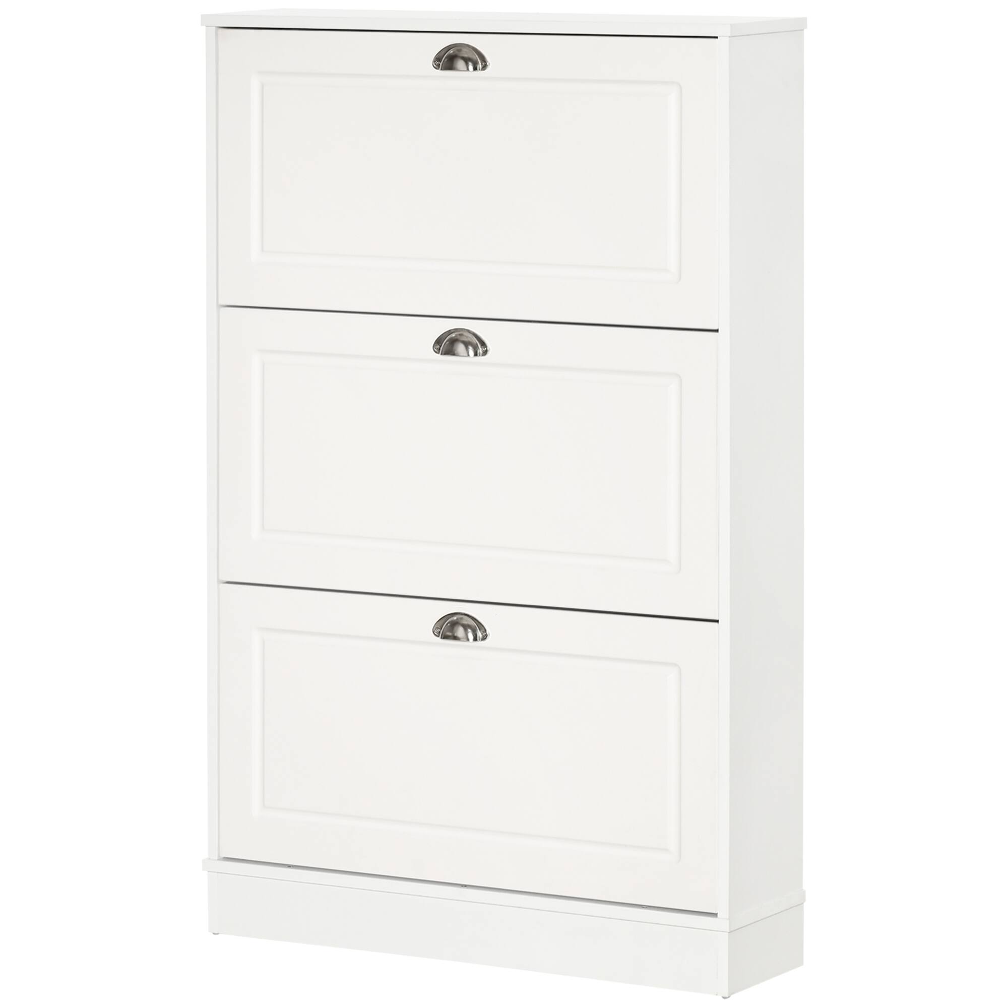 Front. Homcom - Cabinet, Narrow Shoe Storage Cabinet with 3 Flip Drawers, Holds 12 Pairs for Entryway - White.