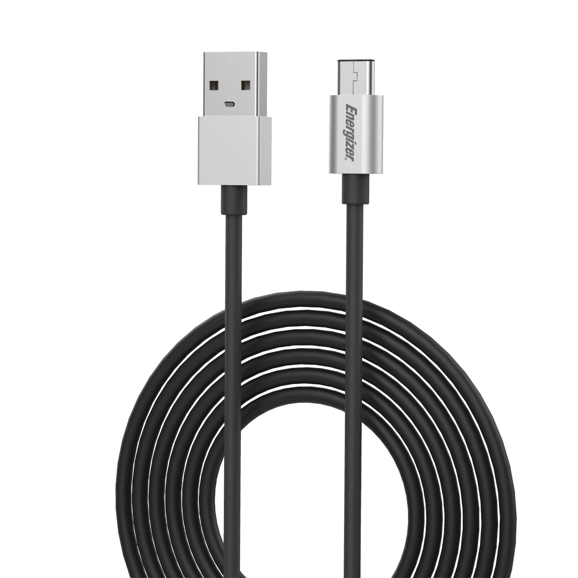 Energizer - Braided USB-C Cable – 10ft Extra Long Cord with Rugged Aluminum Alloy Shell - Black