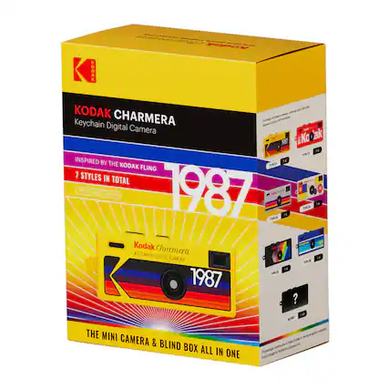 KODAK CHARMERA
Keychain Digital Camera
INSPIRED BY THE KODAK FLING
7 STYLES IN TOTAL
The Vintage 1987 Collection
Kodak Charmera
KEYCHAIN DIGITAL CAMERA
THE MINI CAMERA & BLIND BOX ALL IN ONE