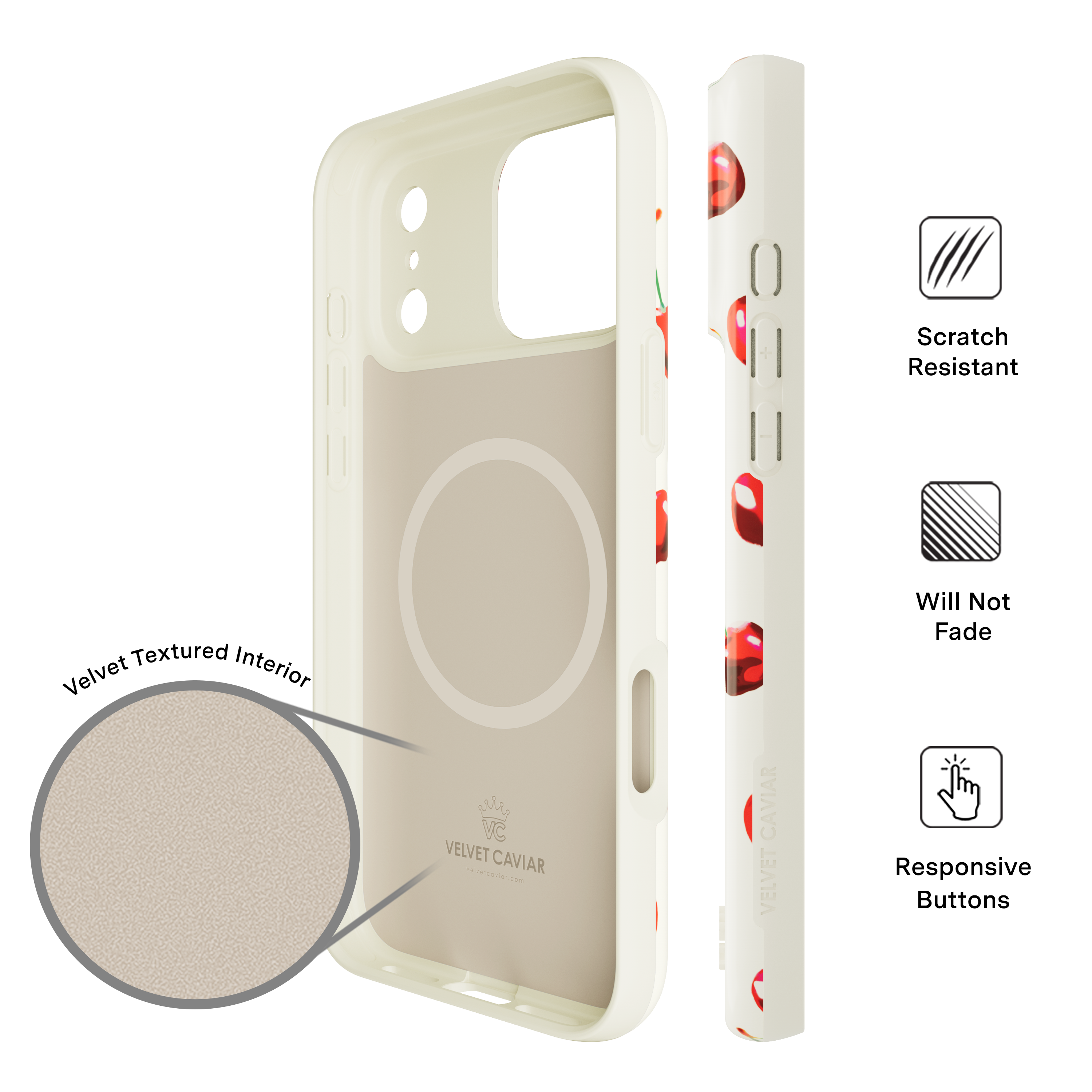 d H VC CAVIAR VELVET CAVIAR i VELVET ME te ee

Velvet Textured Interior

Scratch Resistant

Will Not Fade

Responsive Buttons