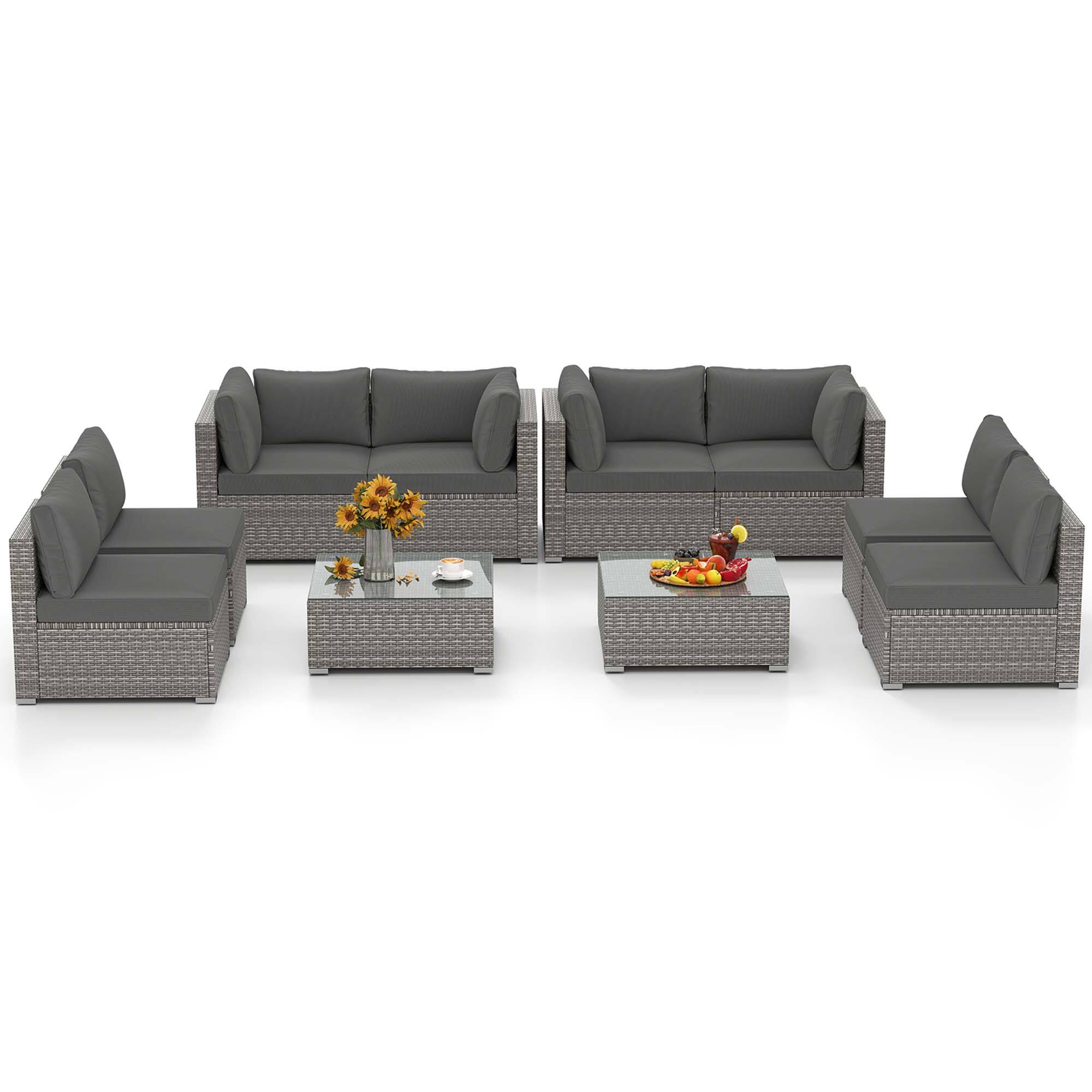 Alt View 2. Costway - Costway 10 PCS Outdoor Patio Sectional Sofa Couch PE Rattan Conversation Set - Gray.
