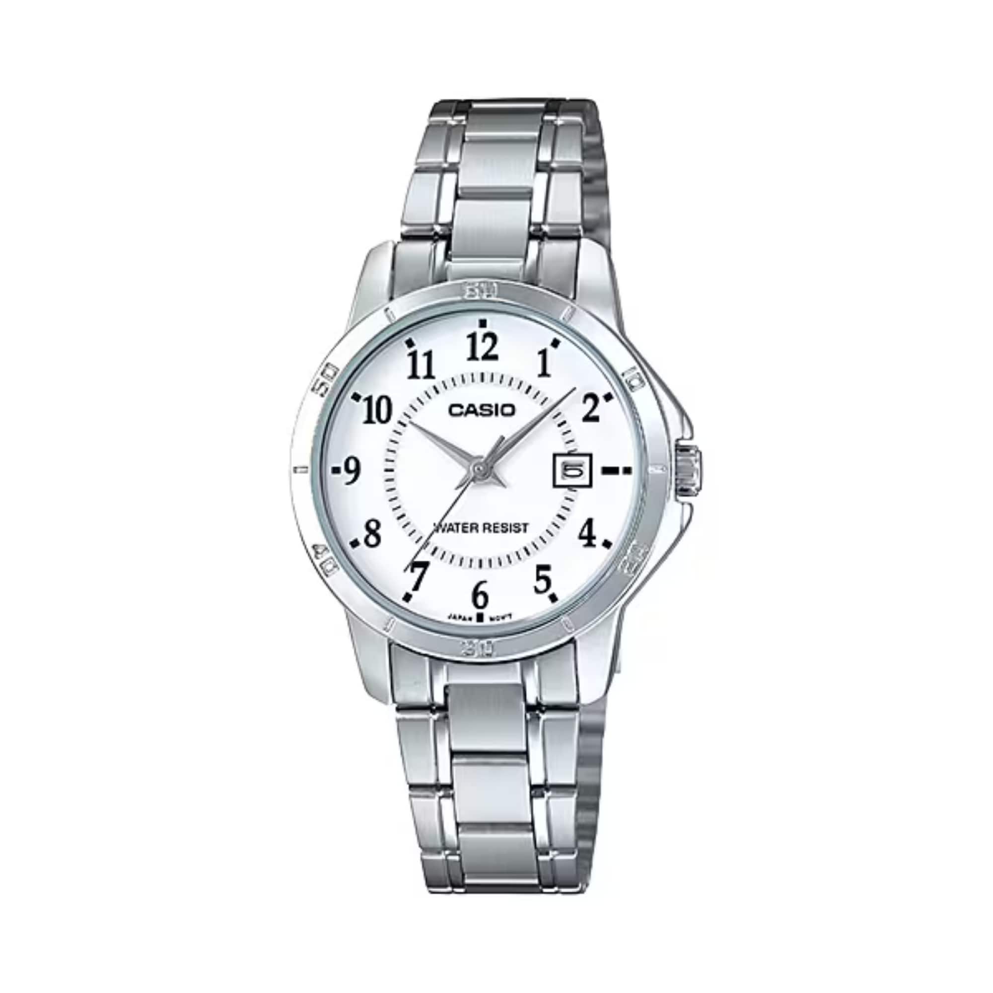 Casio - Women’s Bracelet Watch with White Dial and Date - LTP-V004D-7BUDF - Silver
