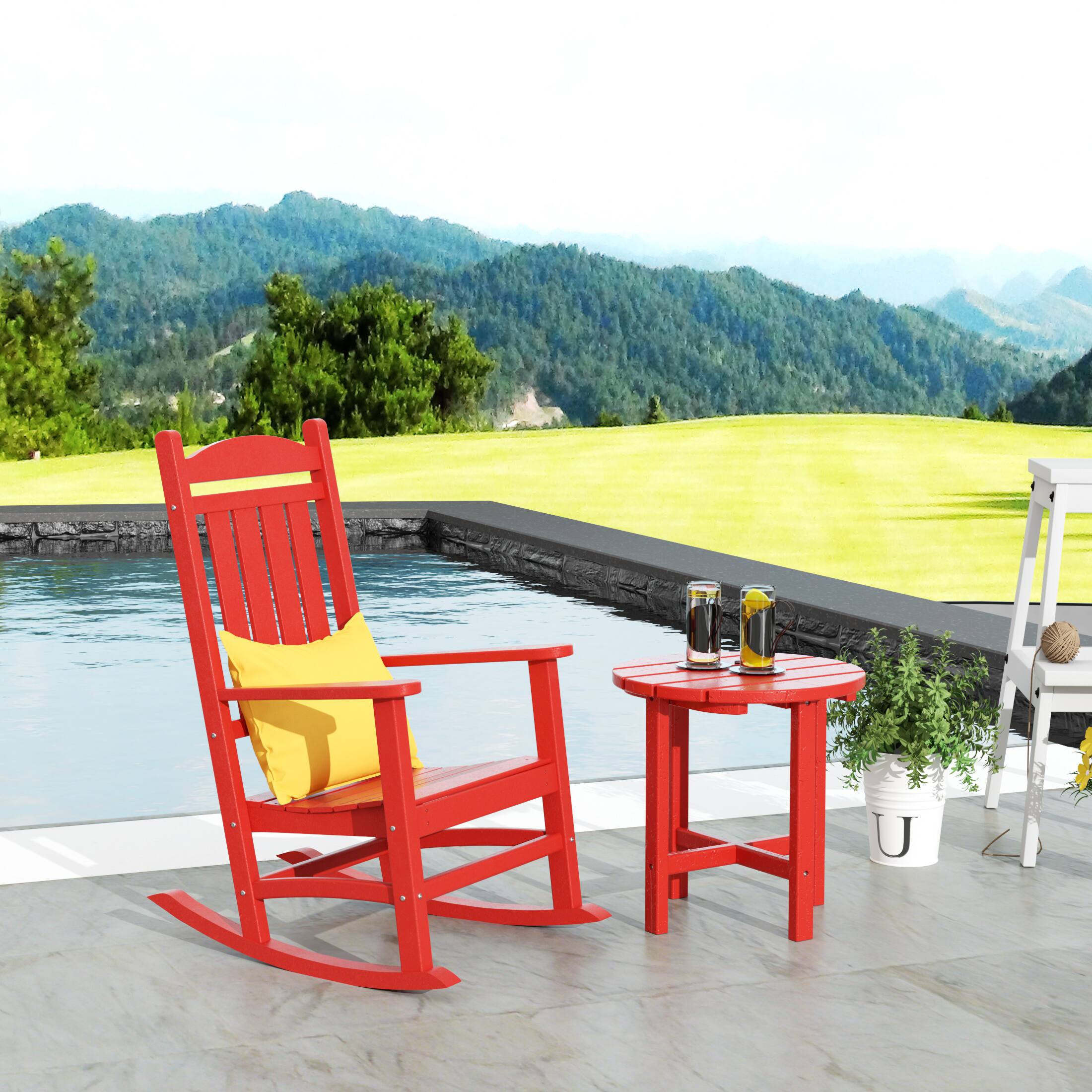 Angle. WestinTrends - WestinTrends Malibu Outdoor Patio Porch Rocking Chair with Side Table Set - Red.