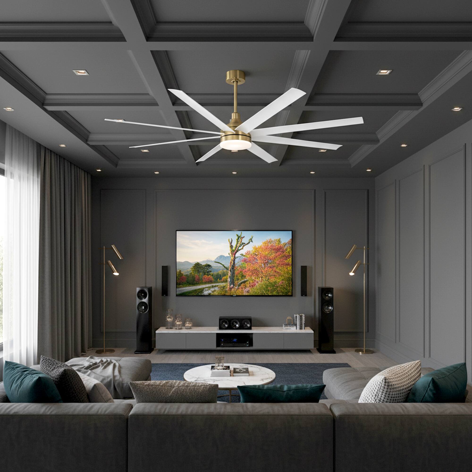 Back. Breezary - 72-Inch Sleek LED Ceiling Fan with 8 ABS Blades, 3-Color Light, DC Motor, 6-Speed Remote & Timer - 72-inch white and gold.