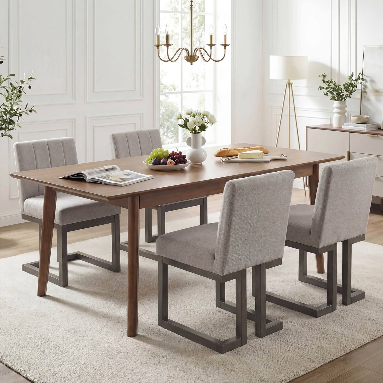 Alt View 4. Costway - Costway 4PCS Wooden Dining Chairs Modern Farmhouse Fabric Upholstered Kitchen Chairs - Beige + Gray.