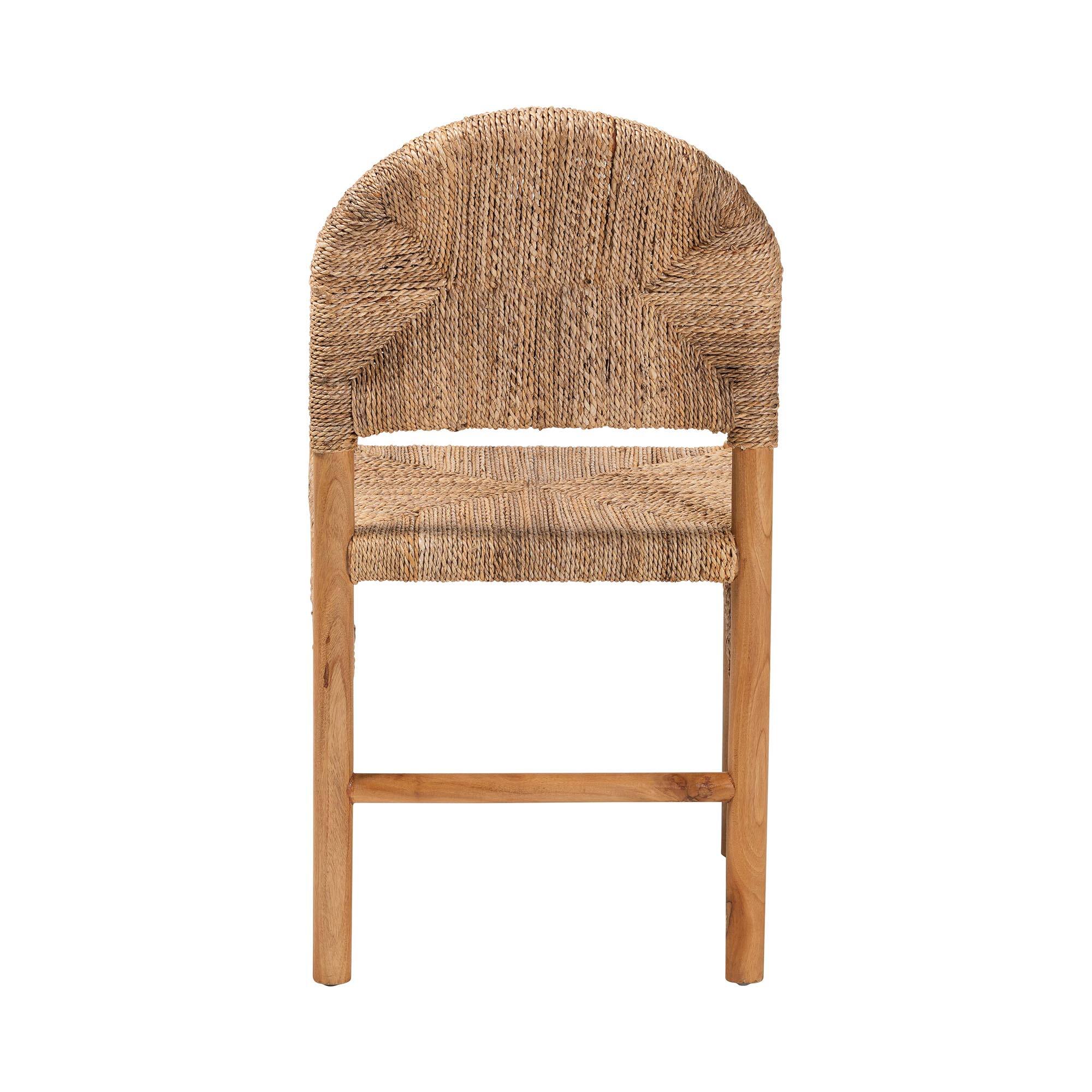 Back. bali & pari - Cavo Handwoven Seagrass Dining Chair - Natural Fiber Wicker Side Chair with Mahogany Wood Frame - Honey/Natural Brown.