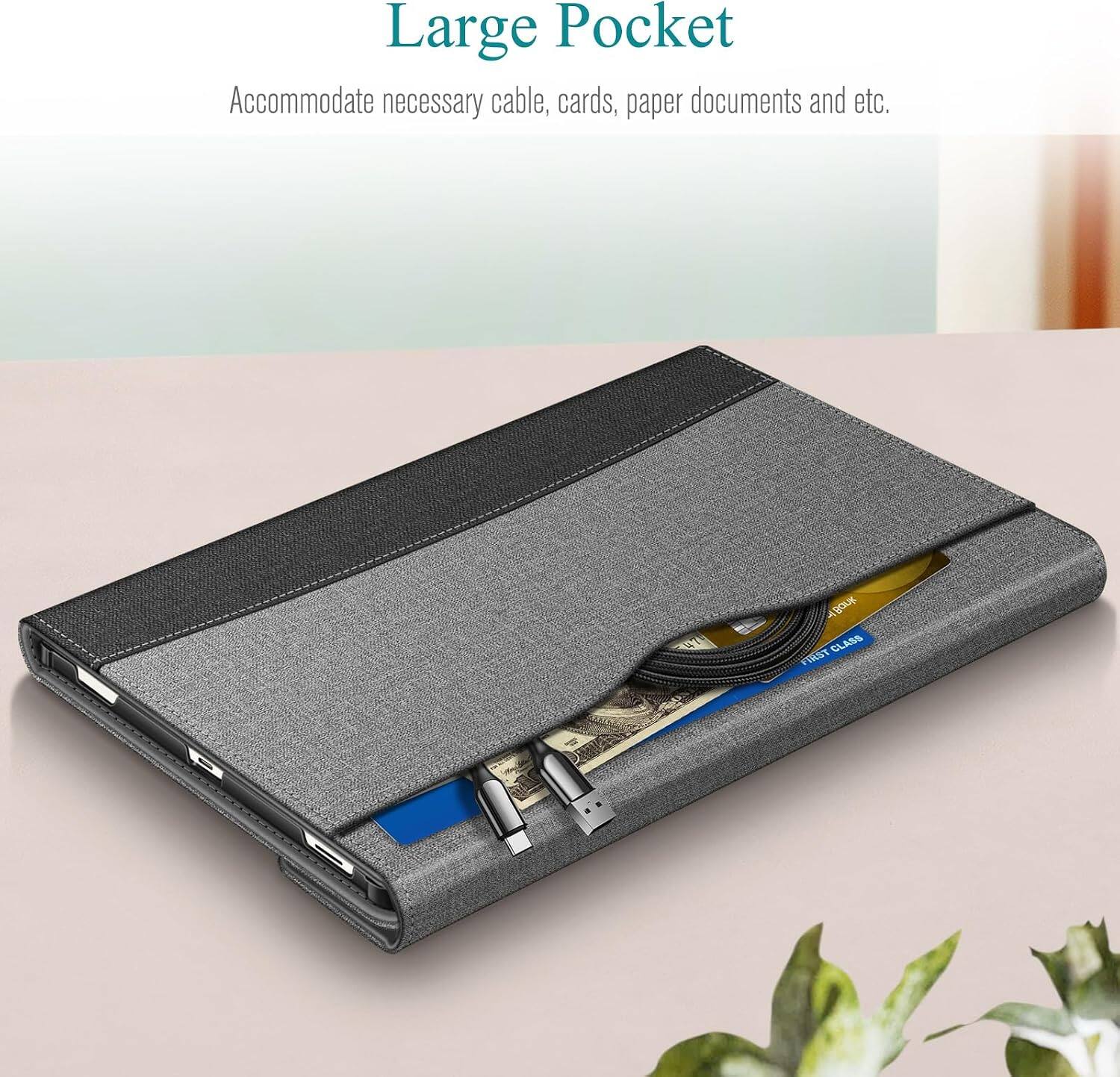 Large Pocket  
Accommodate necessary cable, cards, paper documents and etc.