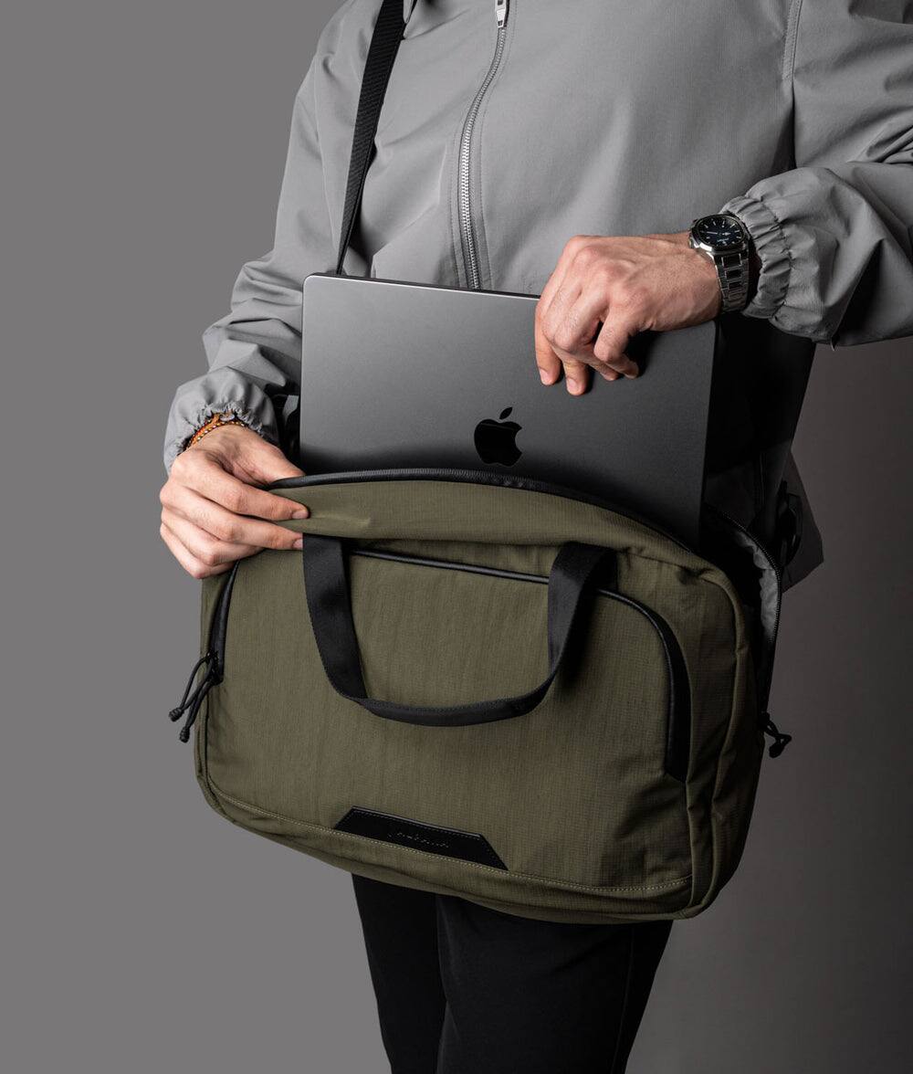 Alt View 2. ALPAKA - Bravo Brief 16 Inch Laptop Briefcase,Messenger Bag for Men and Women, Business Shoulder Bag for Work Travel - Green Axoflux 400D Ripstop Nylon.
