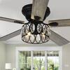 Front. Breezary - 52'' Flush Mount Ceiling Fan with Light Kit, Low Profile Indoor Crystal Fan, 5 Blades, 6-Speed DC Motor, Remote, Timer - Black with Two-tone Wood Grain Blades.