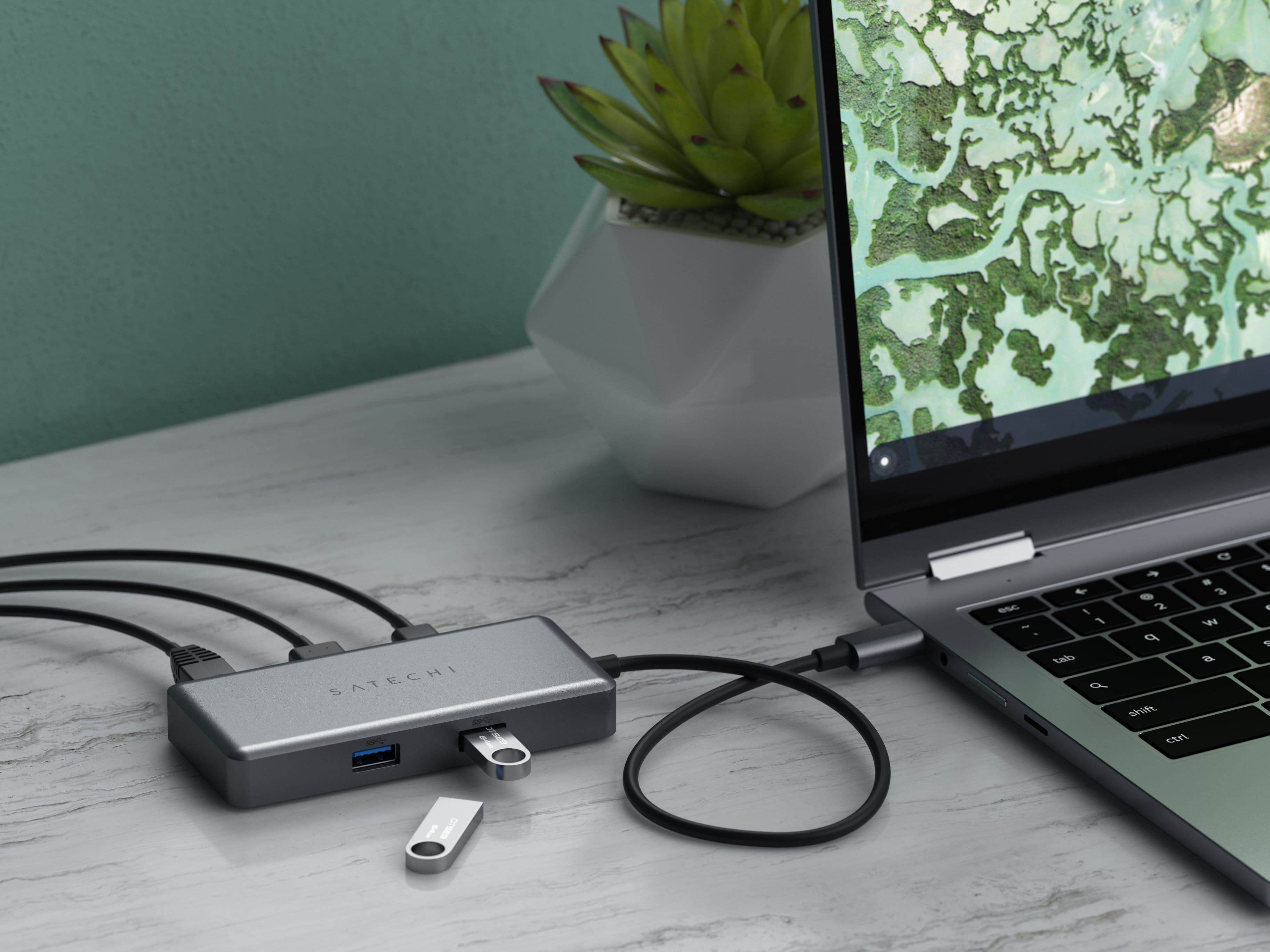 Alt View 21. Satechi - 5-port USB-C Multiport for Chromebook with Gigabit Ethernet, 4K HDMI (60Hz), USB-C PD charging (96W) and 2 USB-A 3.0 - Space Gray.