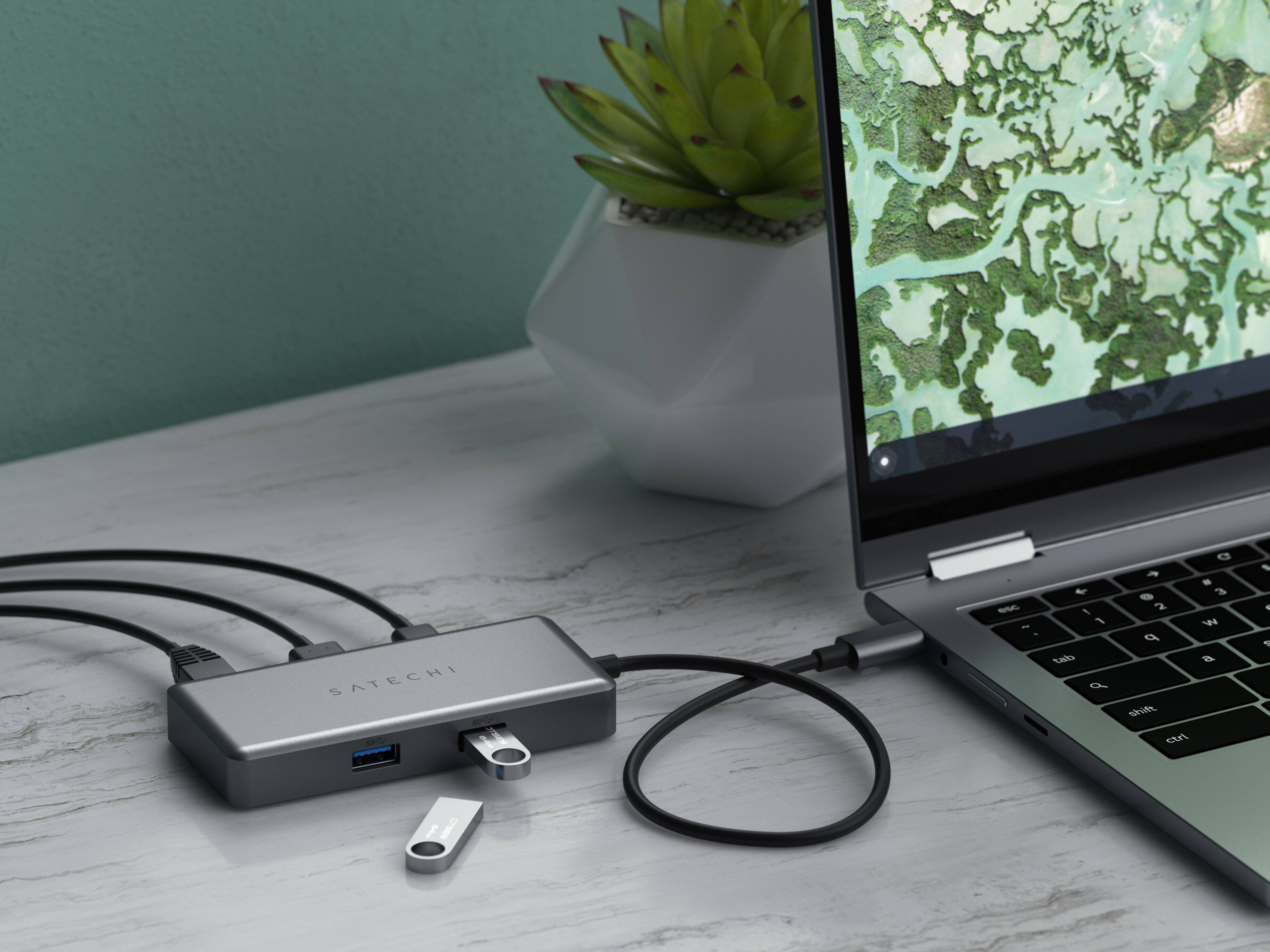 Alt View 21. Satechi - 5-port USB-C Multiport for Chromebook with Gigabit Ethernet, 4K HDMI (60Hz), USB-C PD charging (96W) and 2 USB-A 3.0 - Space Gray.