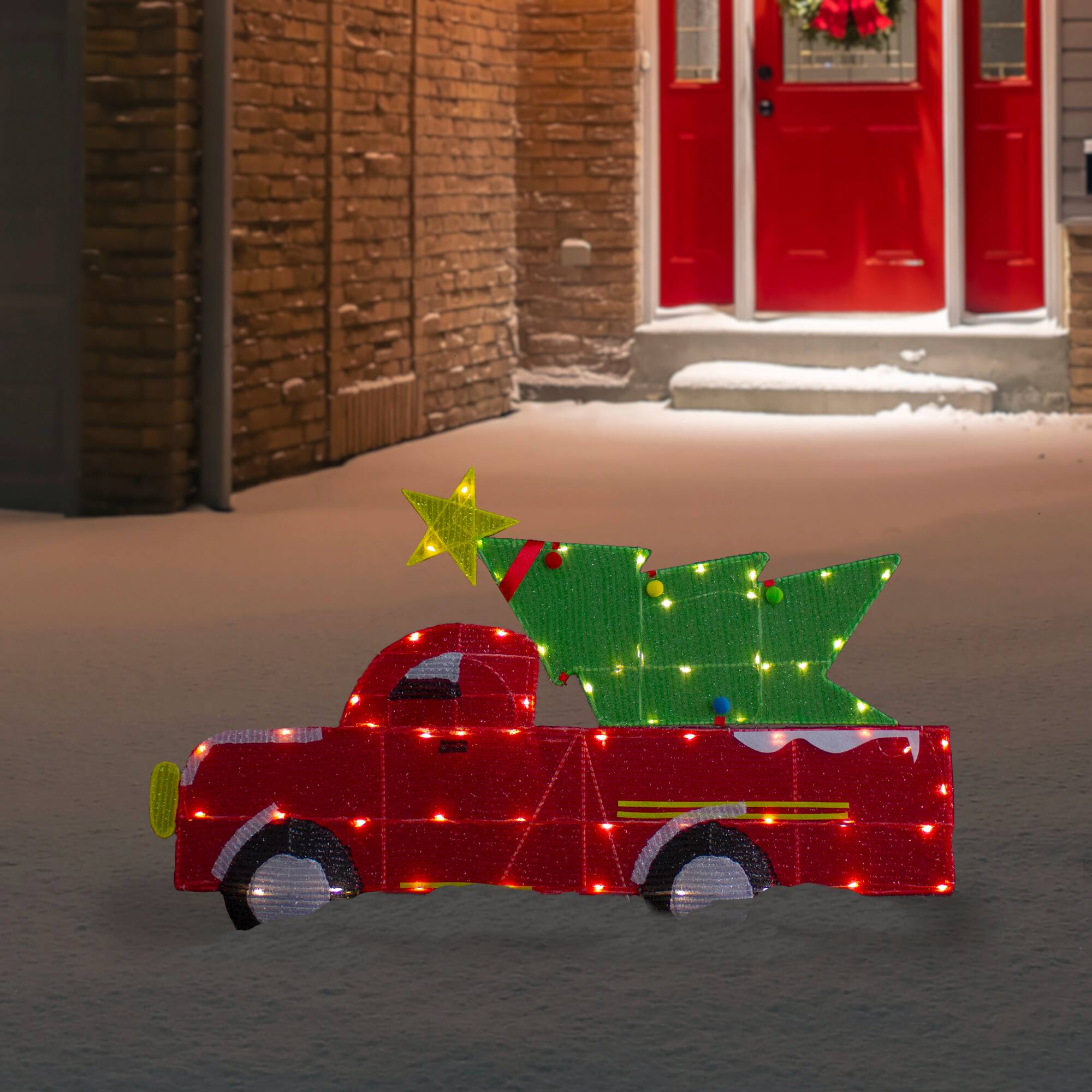 Alt View 1. Northlight - 36" LED Lighted Red Truck with Christmas Tree Outdoor Decoration - Red.