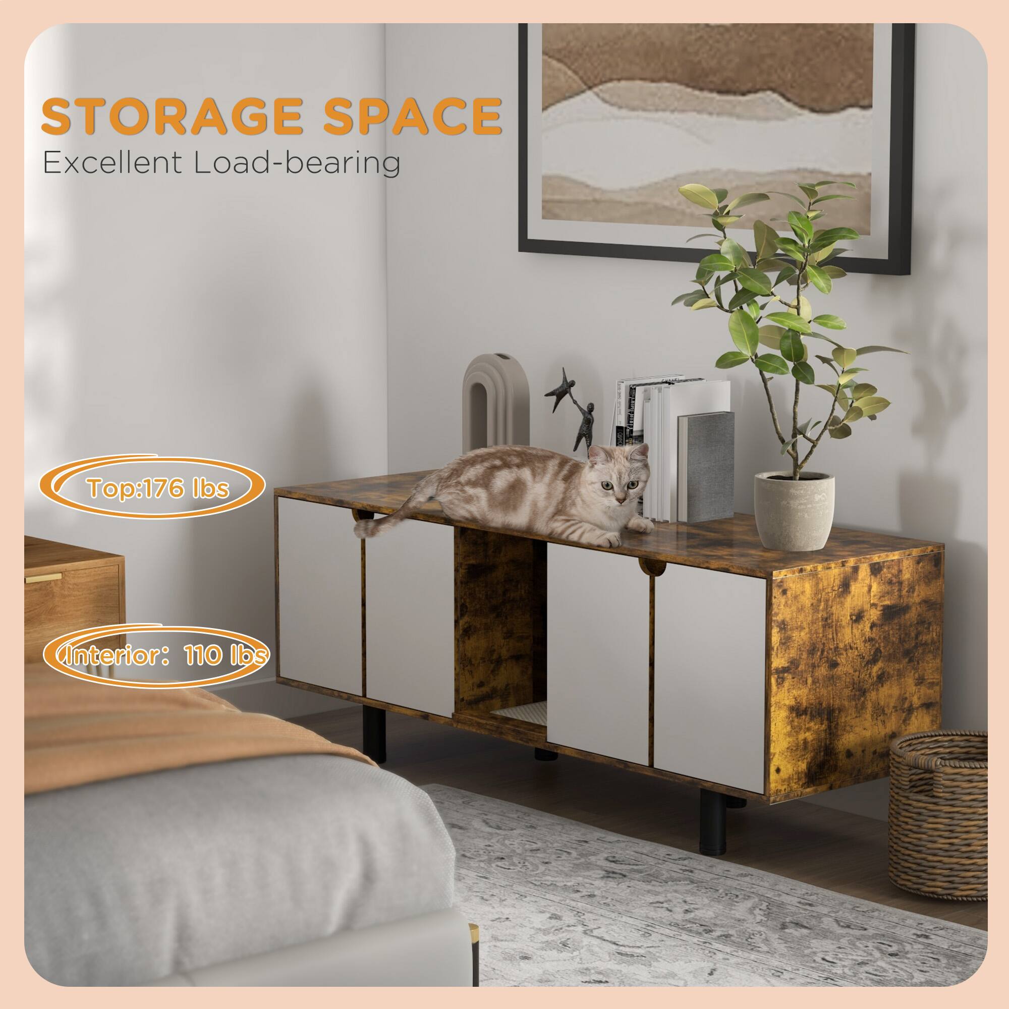 STORAGE SPACE  
Excellent Load-bearing  

Top: 176 lbs  
Interior: 110 lbs