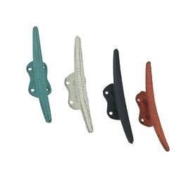 Zeckos - Set of 4 Colorful Coastal Cast Iron Cleat Wall Hooks/Drawer Pulls Decor - Coral