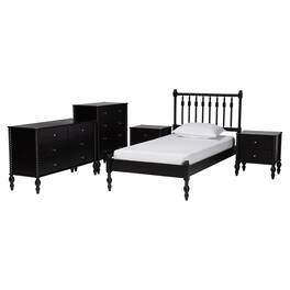 Baxton Studio - Callison Spindle 5-Piece Bedroom Set - Platform Bed with Matching Dresser, Chest, and 2-Drawer Nightstands, Twin - Black