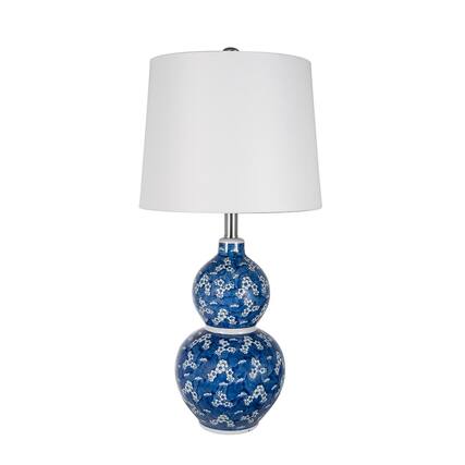 Front. Luckbyte - D13x25.7" Blue White Round Two-Tiered Ceramic Vase Lamp.