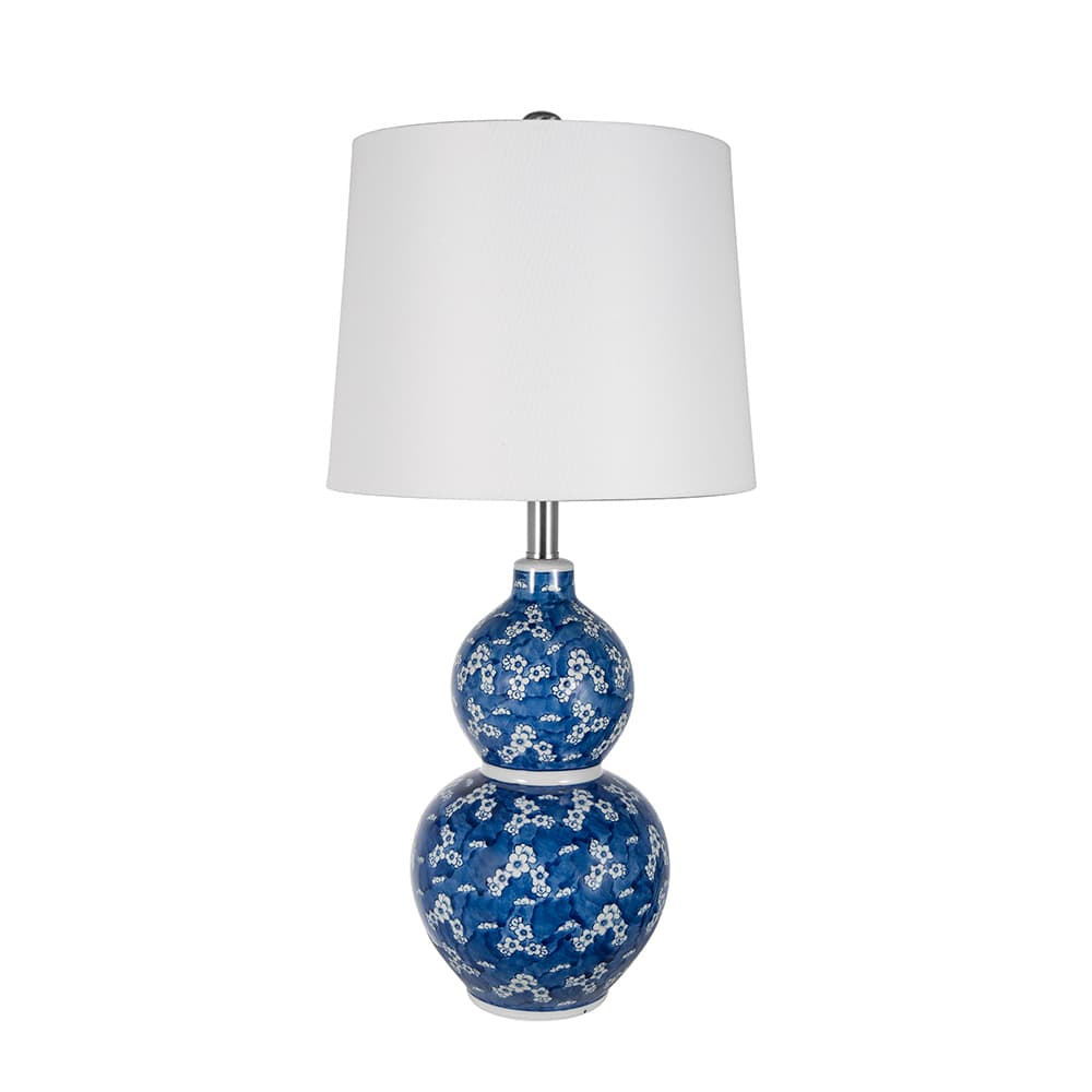 Front. Luckbyte - D13x25.7" Blue White Round Two-Tiered Ceramic Vase Lamp.