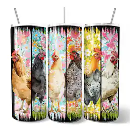 OrnamentallyYou - Brushstrokes Chicken Farm 20oz Tumbler With Lid and Stainless Steel Straw - Multicolored
