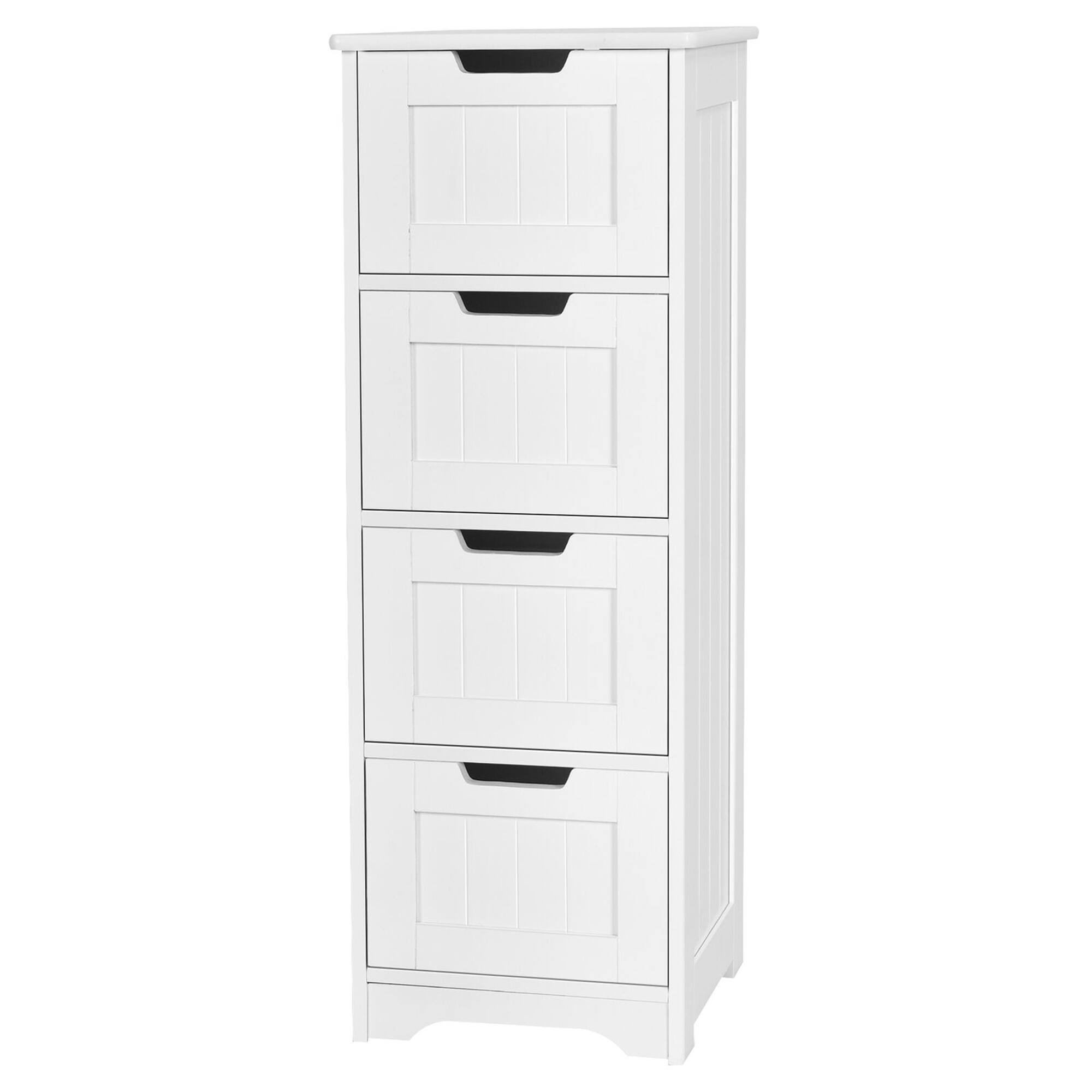 Front. Costway - Costway Bathroom Floor Cabinet Free-Standing Side Storage Organizer w/ 4 Drawers - White.