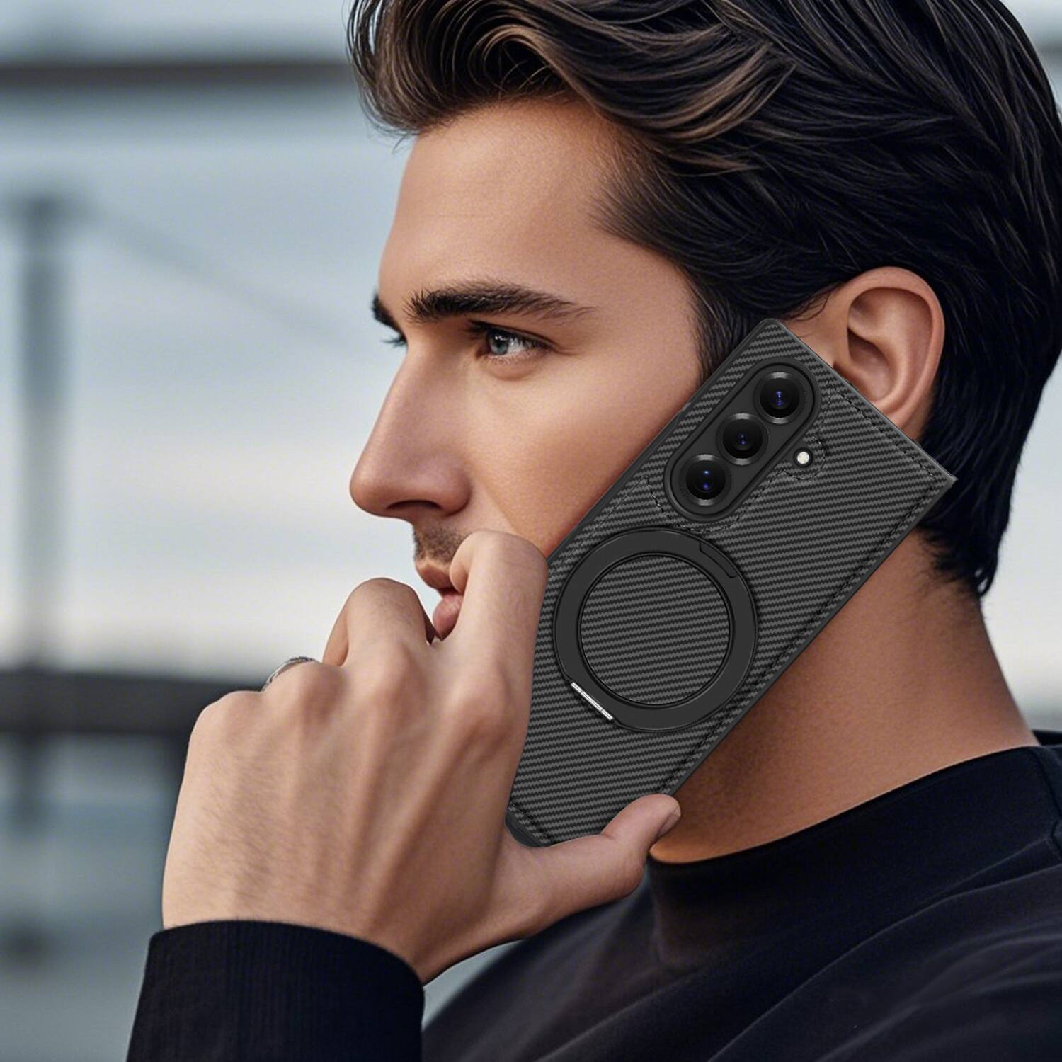 Alt View 4. Dteck - Magnetic Case for Samsung Galaxy Z Fold7,Shockproof Hard PC Back Cover,Rugged Phone Cover with Rotatable Metal Kickstand - Black.